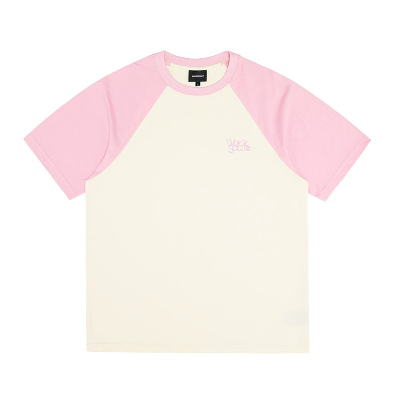 NICEBAD Contrasting Color Raglar Sleeve Embroidery Tee