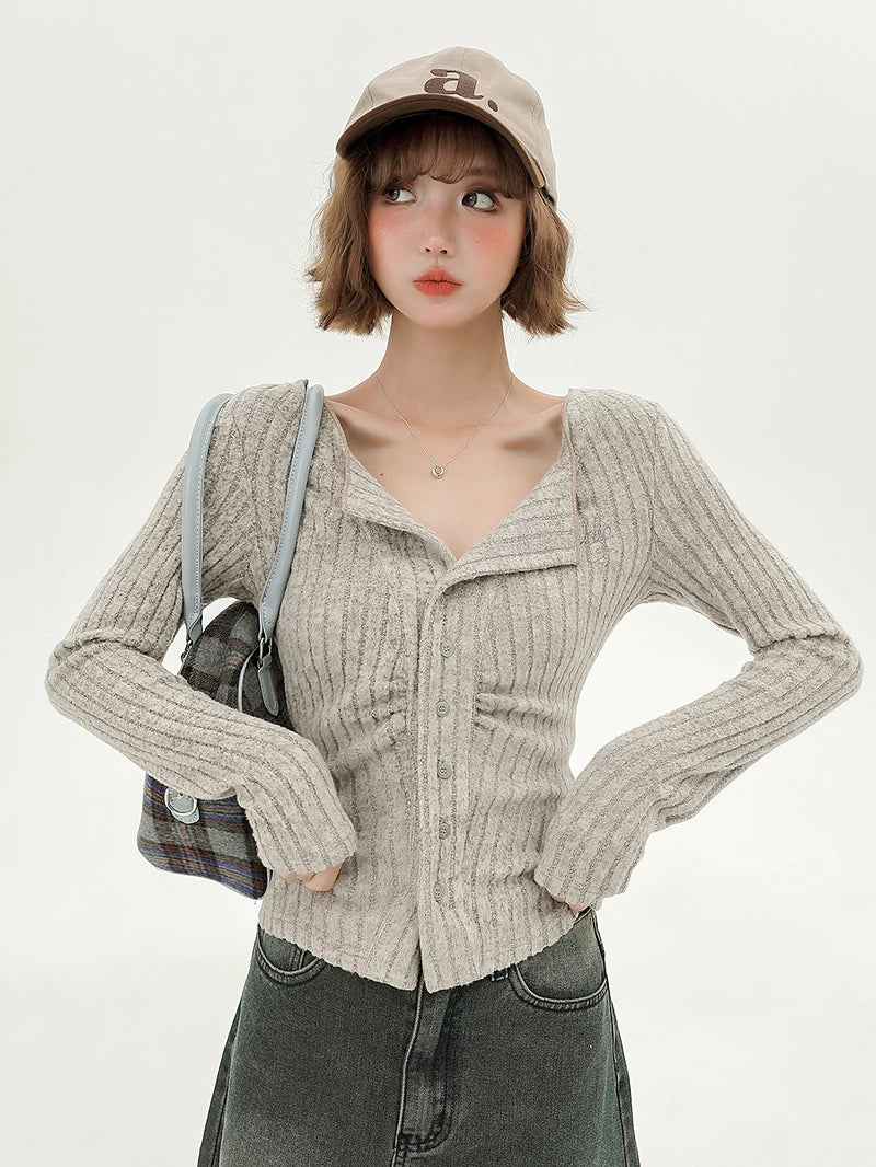 Girlyhalo Silmslimming Look Single-breasted Knittingcardigan