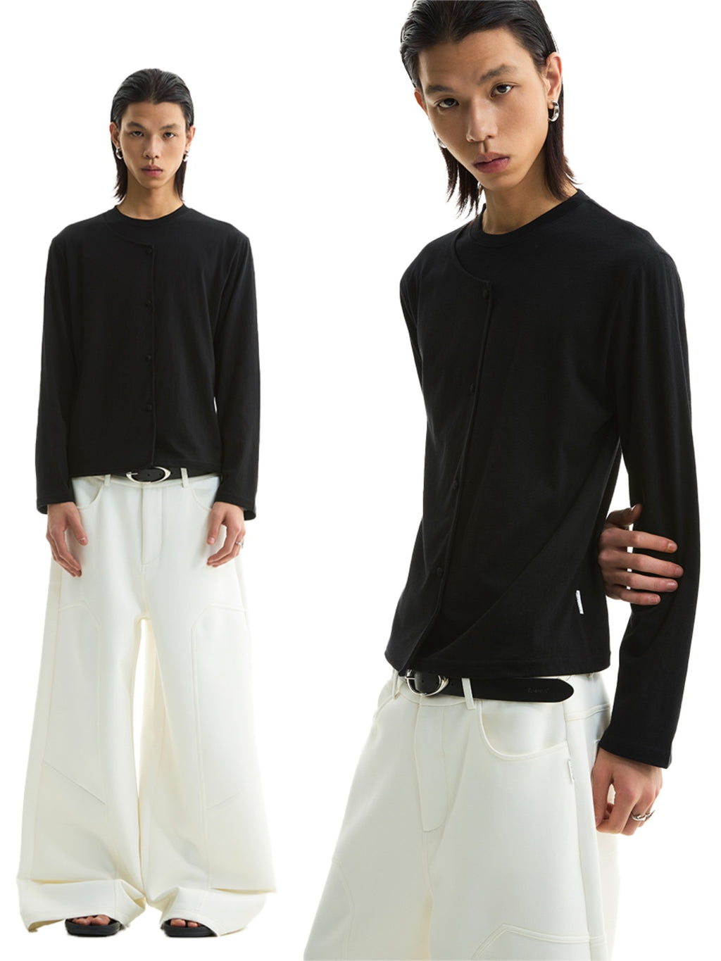 FUNKYFUN Cloth Buckle Design Round Neck  T-shirt
