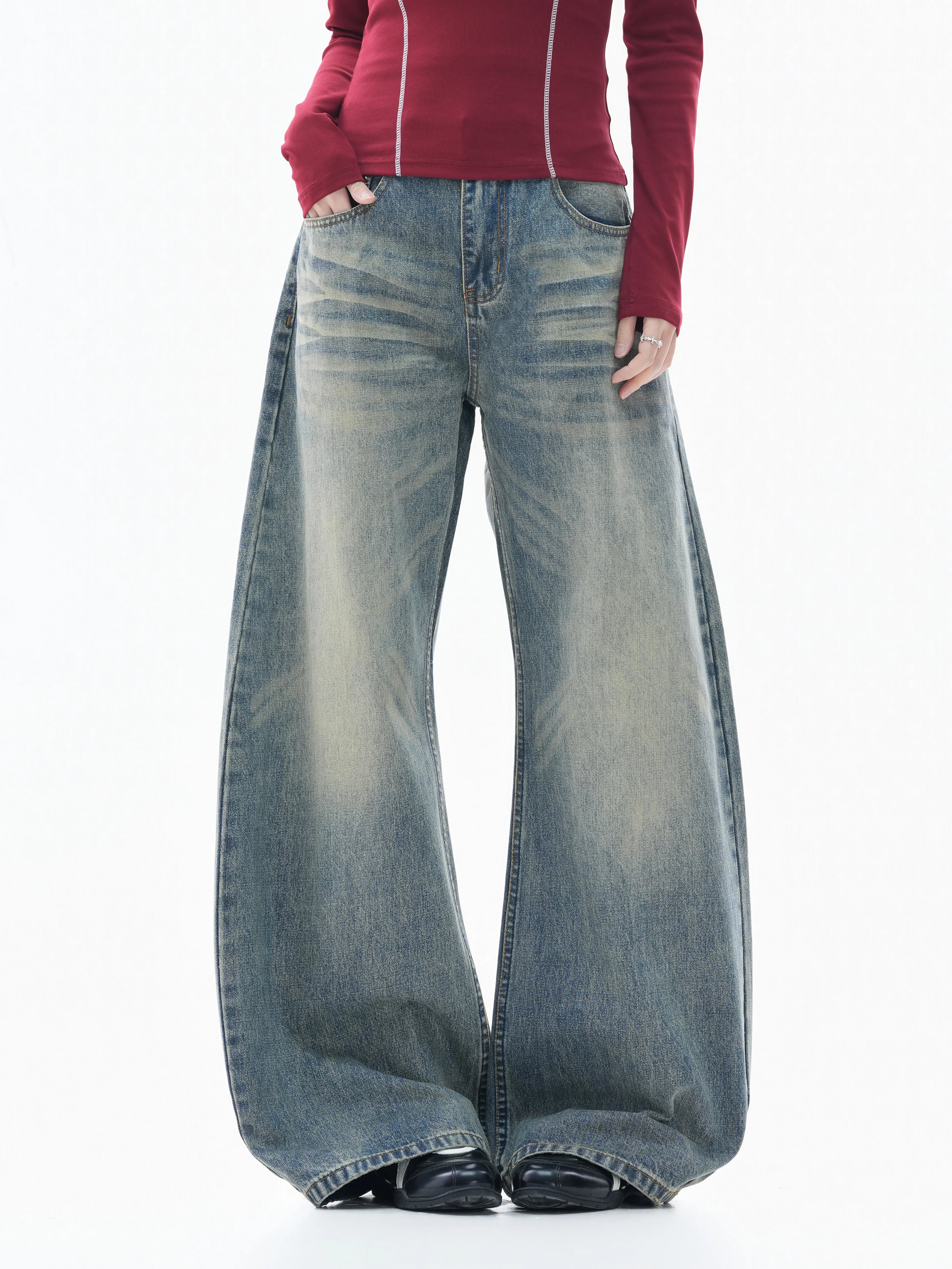 Zuocisankon Retro Tie-dye Straight Jeans