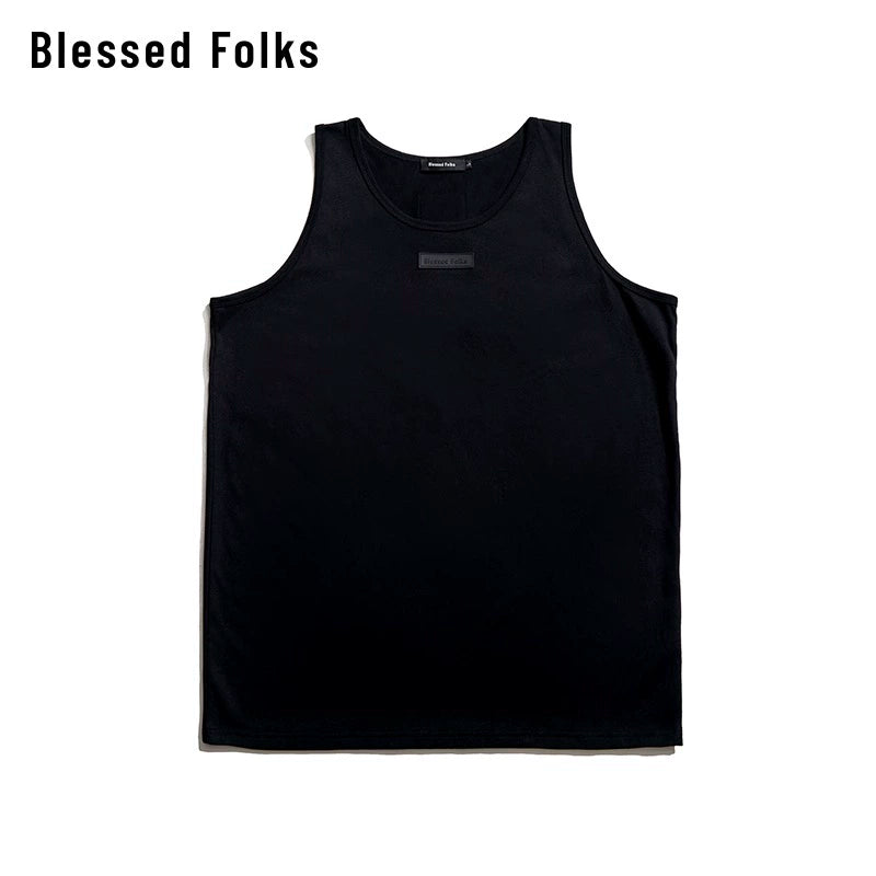 Blessed Folks Cotton Label Logo Crew Neck Casual Sports Vest