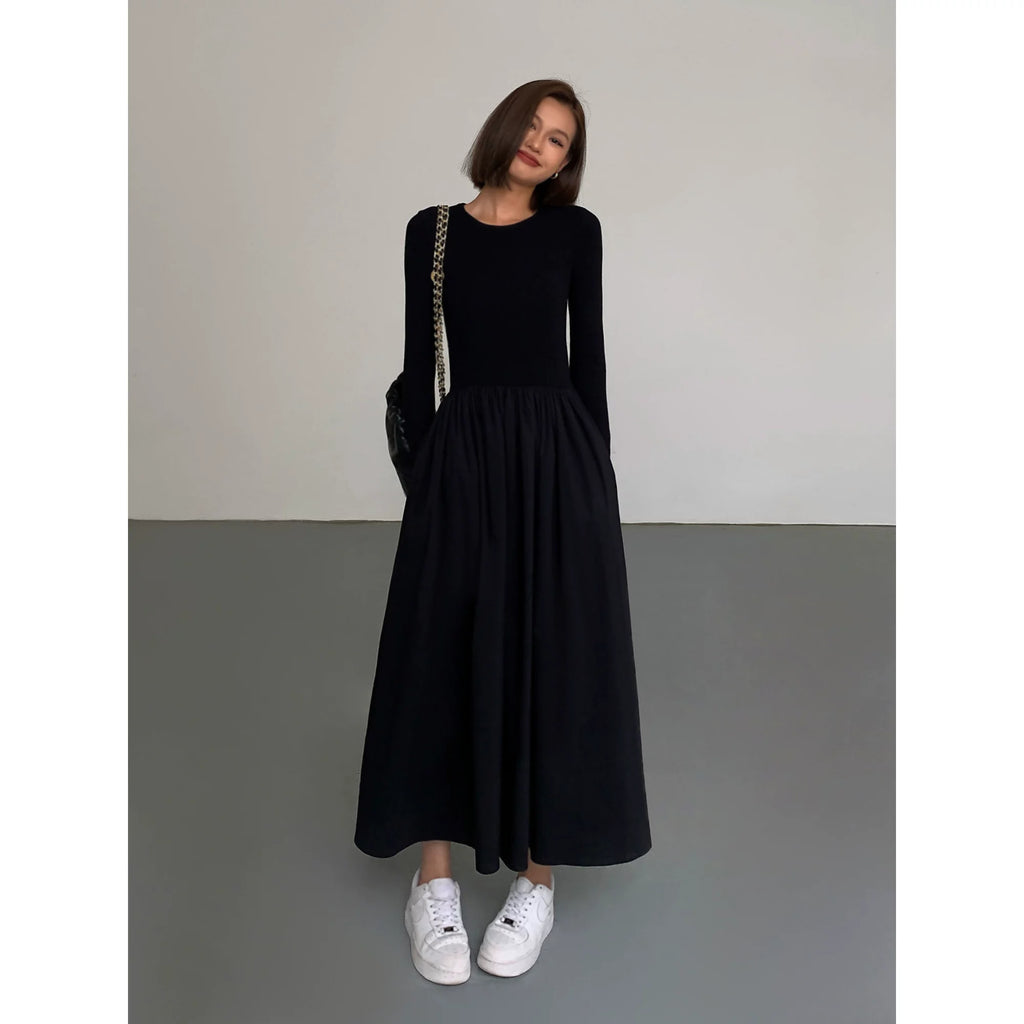 OUSPH Crew Neck Long Sleeve Knitted Dress