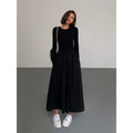 OUSPH Crew Neck Long Sleeve Knitted Dress