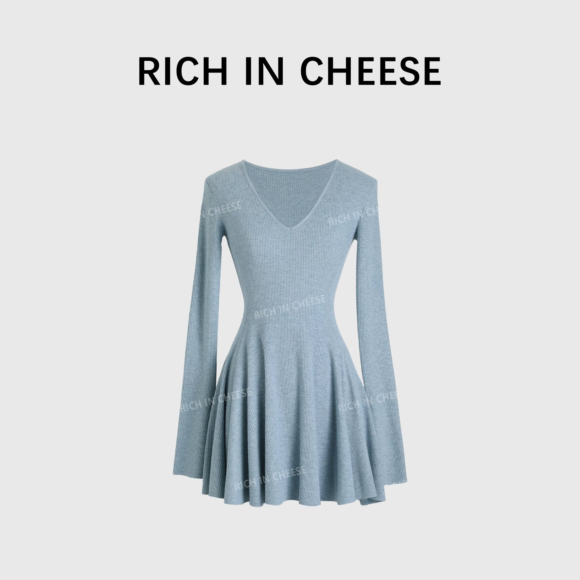 RICH IN CHEESE Knitted Waist Slim Dress