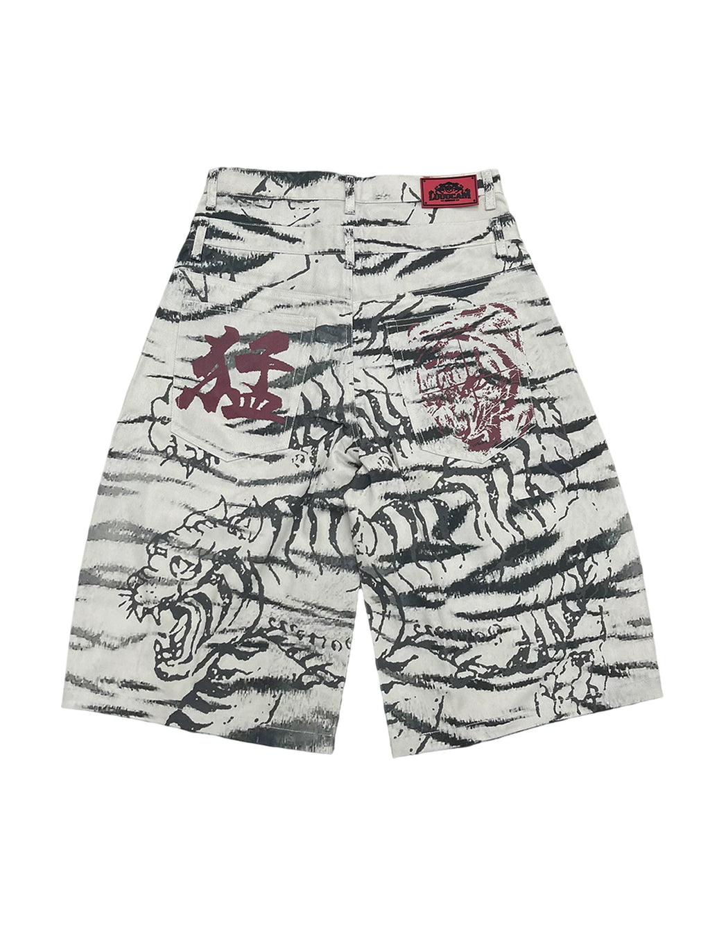 Luuucam Tiger Graffiti Print Seven-point Denim Shorts
