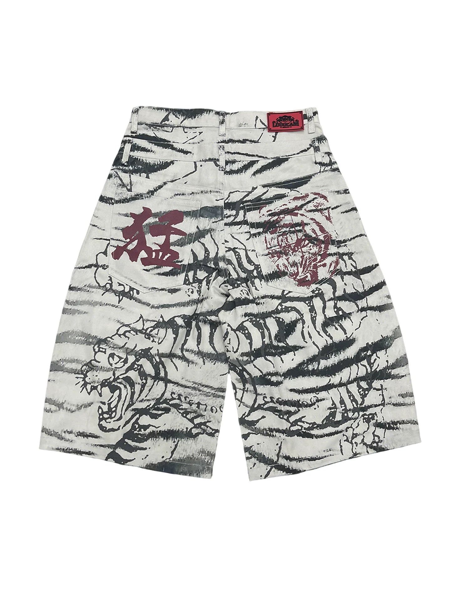 Luuucam Tiger Graffiti Print Seven-point Denim Shorts