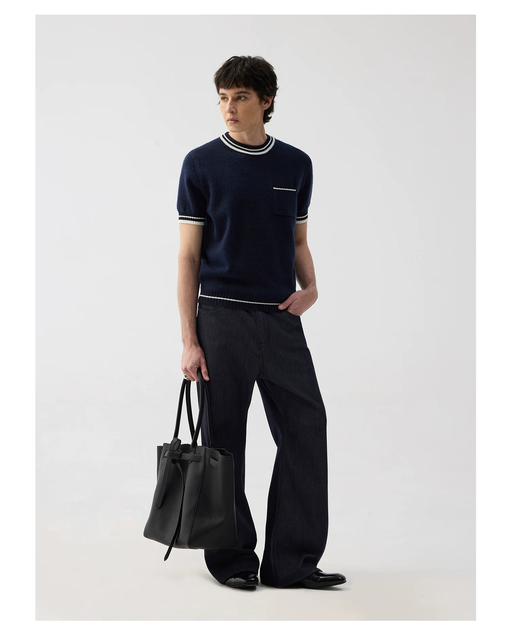 TERRAINCOGNITA Contrast Color Soft Waxy Casual Knitted Tee
