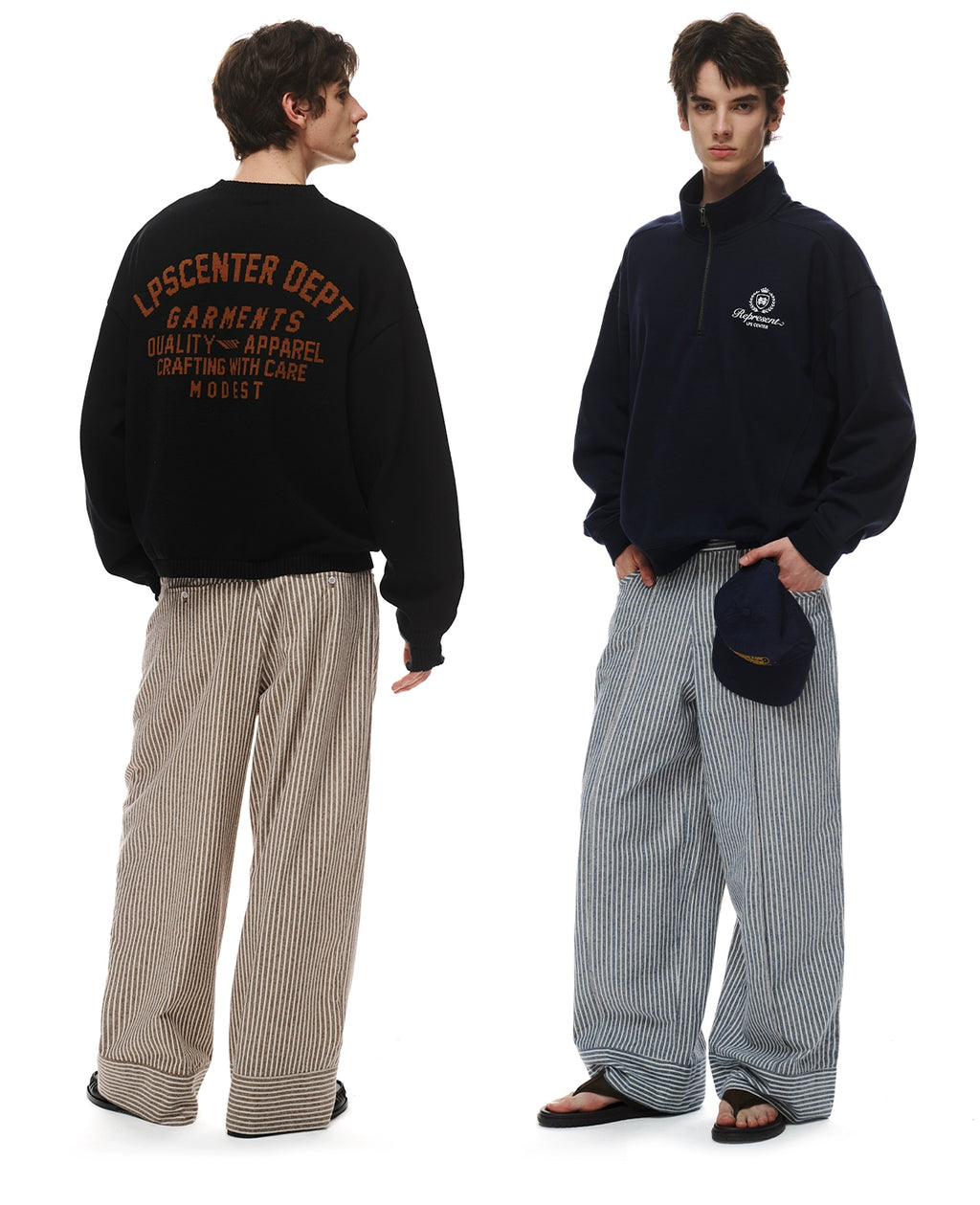 Loopsoon Vintage Striped Casual Versatile Straight Wide Leg Pants