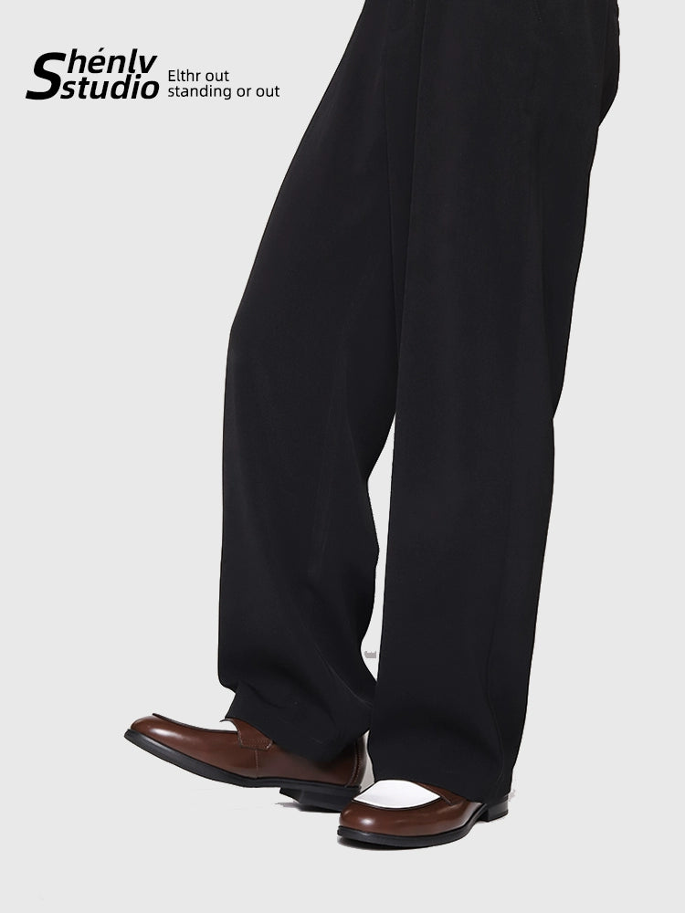 SHENLV STUDIO Pointed Round Head Color Matching One-pedal Thin-soled Derby Leather Shoes