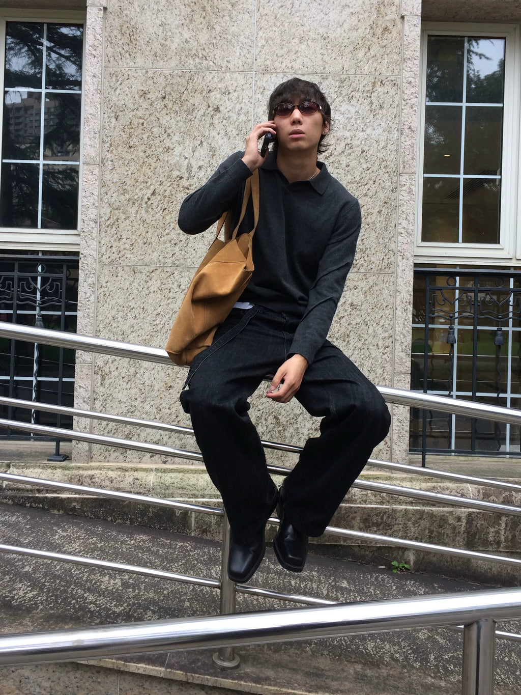 Borrowed Project V-Neck Knitted POLO Shirt Long Sleeve