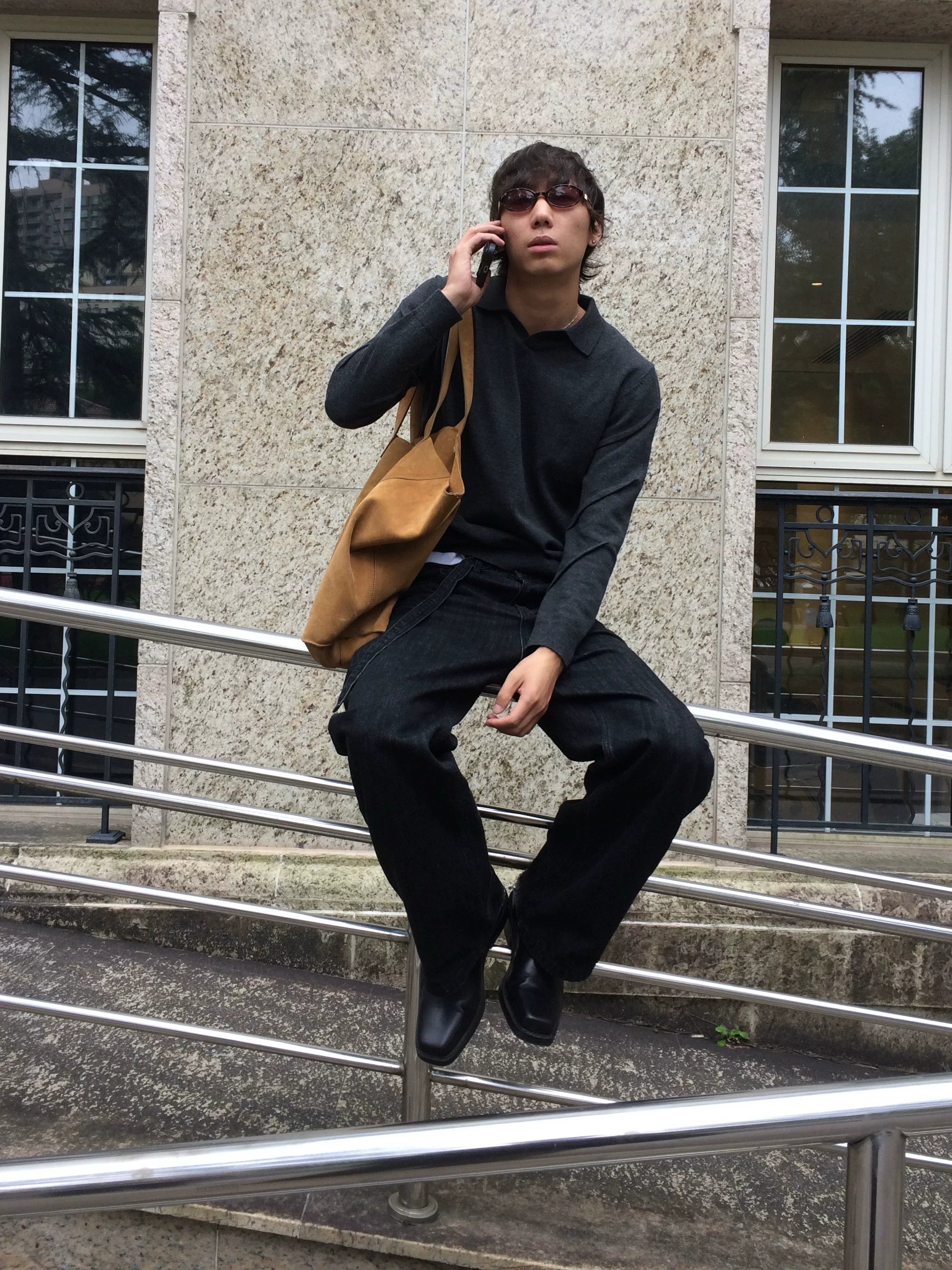 Borrowed Project V-Neck Knitted POLO Shirt Long Sleeve