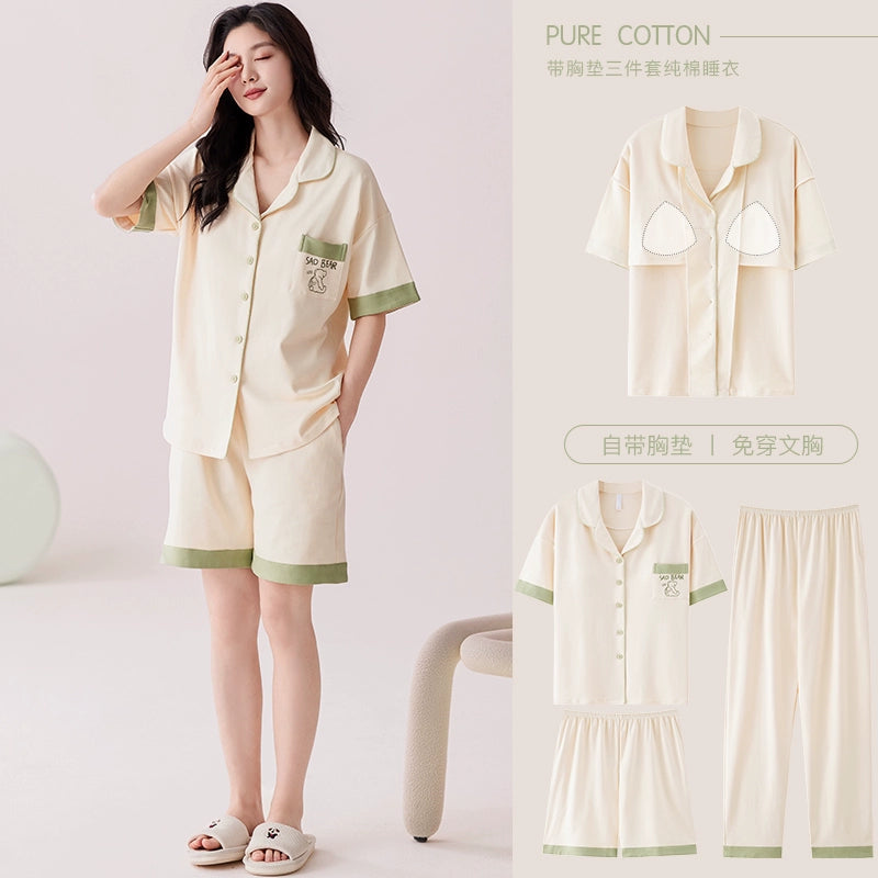 Urban Butterfly with Chest Pad Long Sleeve Three-piece Set Loungewear