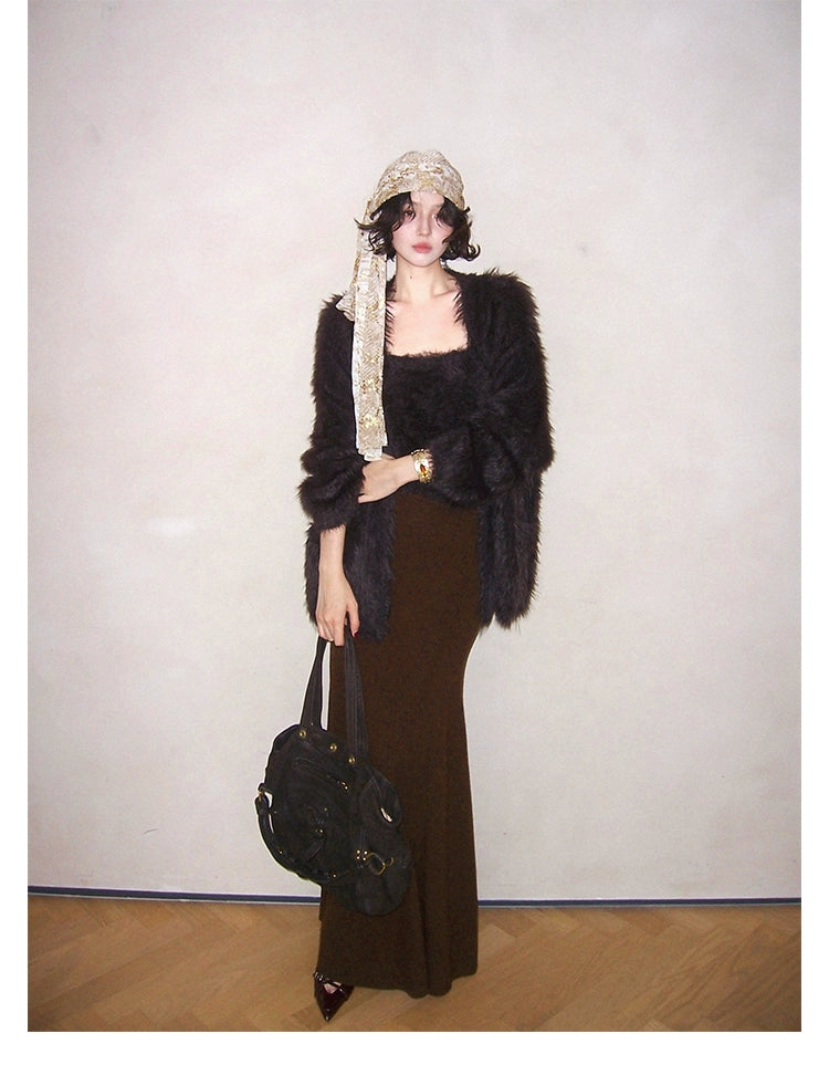 KELIFAN Vintage Loose Plush Knitted Cardigan Jacket