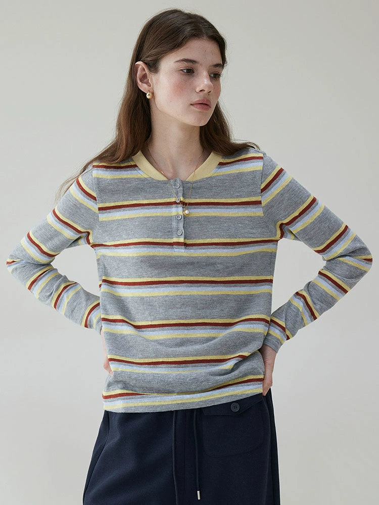 VOOE Contrasting Stripes Loose Casual Long Sleeves