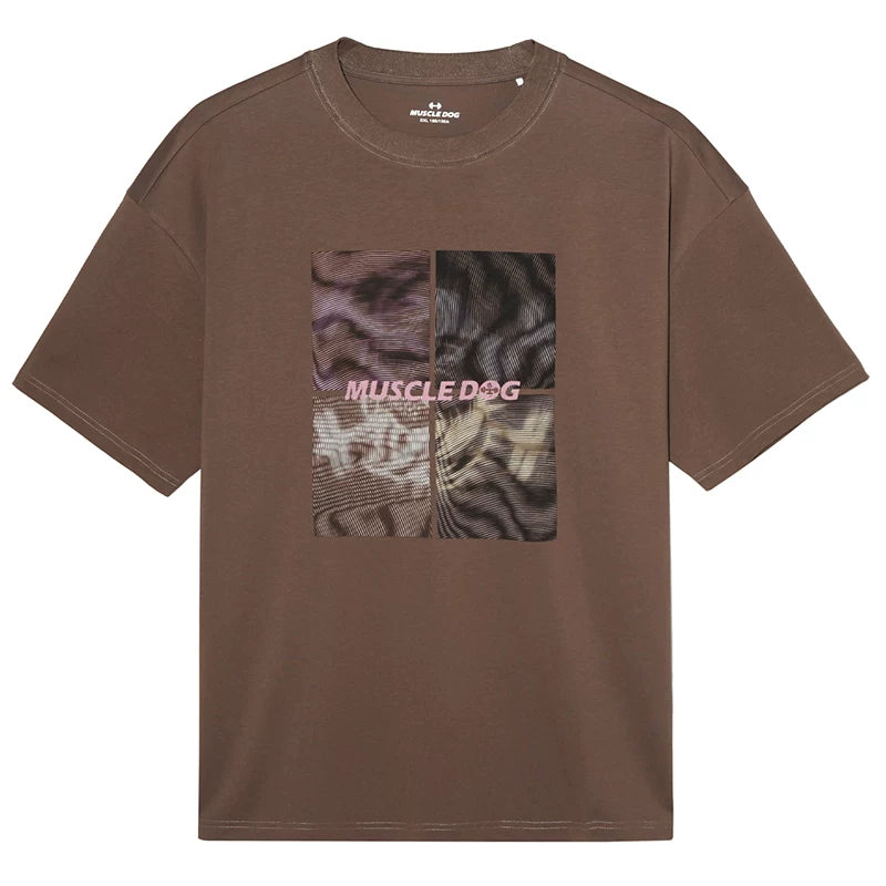 MuscleDog Large Pattern Crew Neck Loose Casual Tee