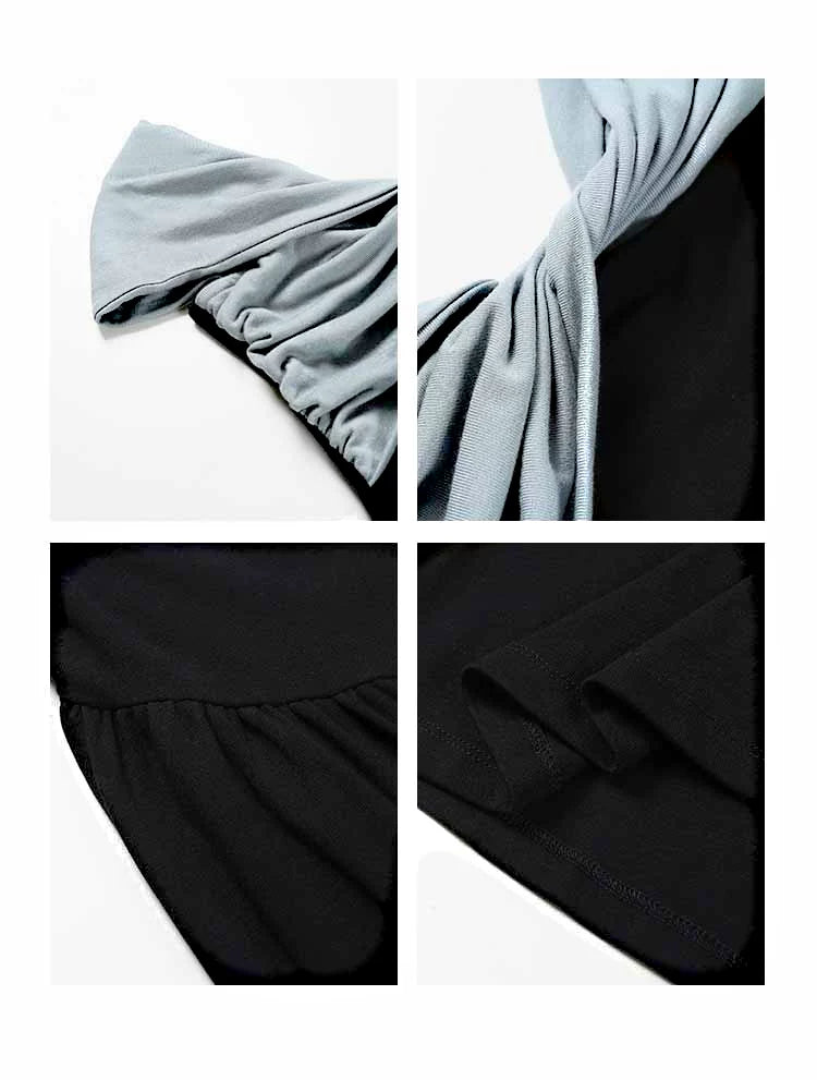 NEVA HU Temperament One-word Shoulder Contrasting Color Splicing Dress