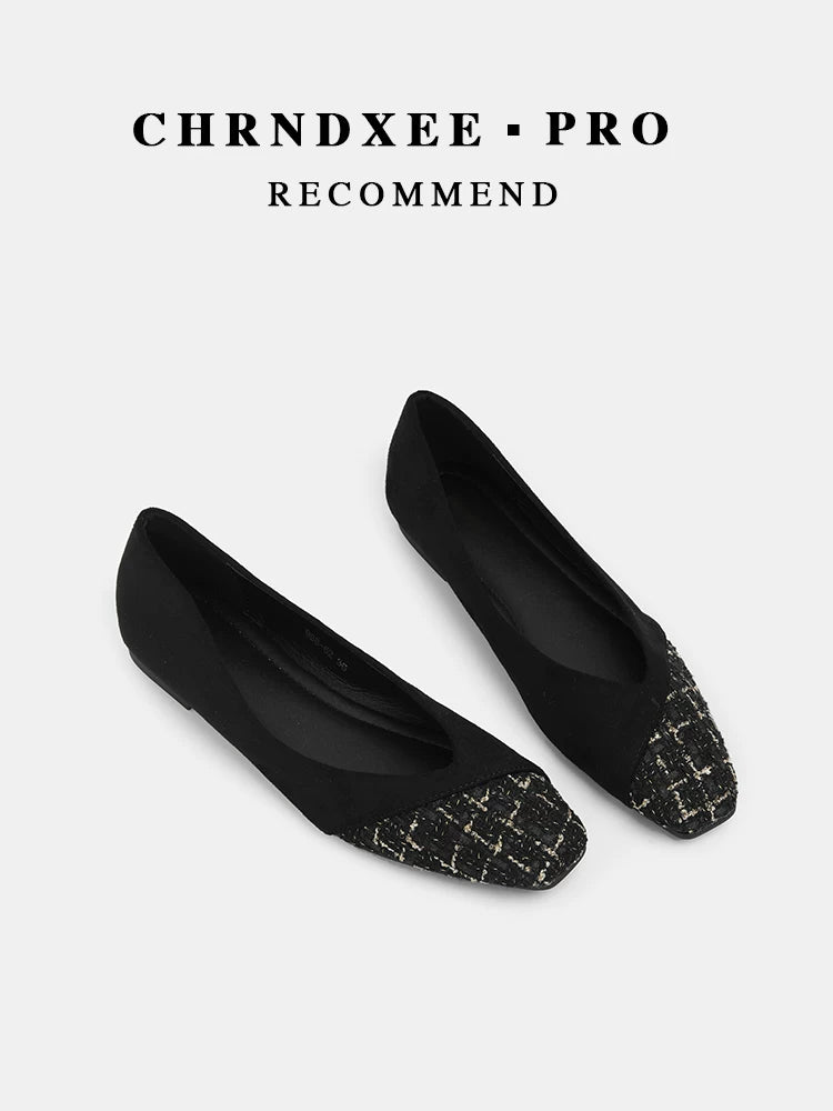 CHRNDXEE Square Head Shallow Mouth Versatile Flat Shoes