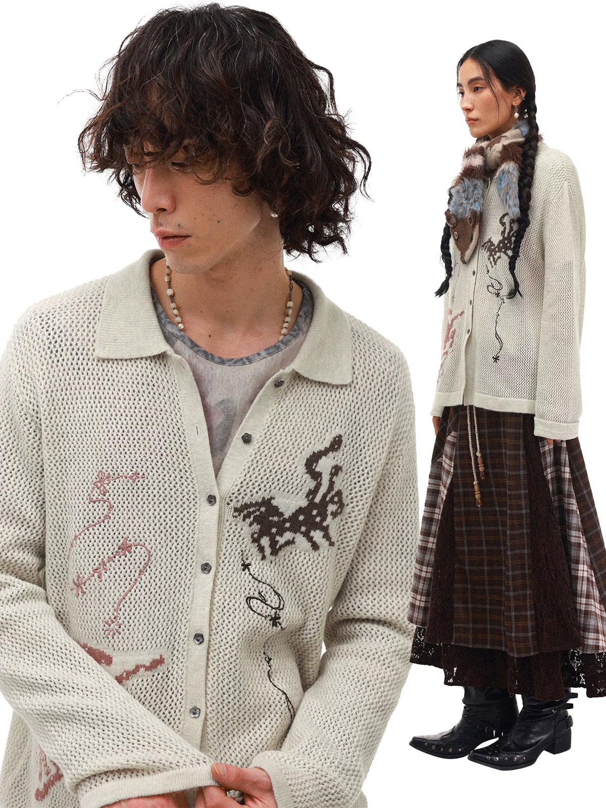 PHYS Year of The Horse Floral Jacquard Lapel Cardigan