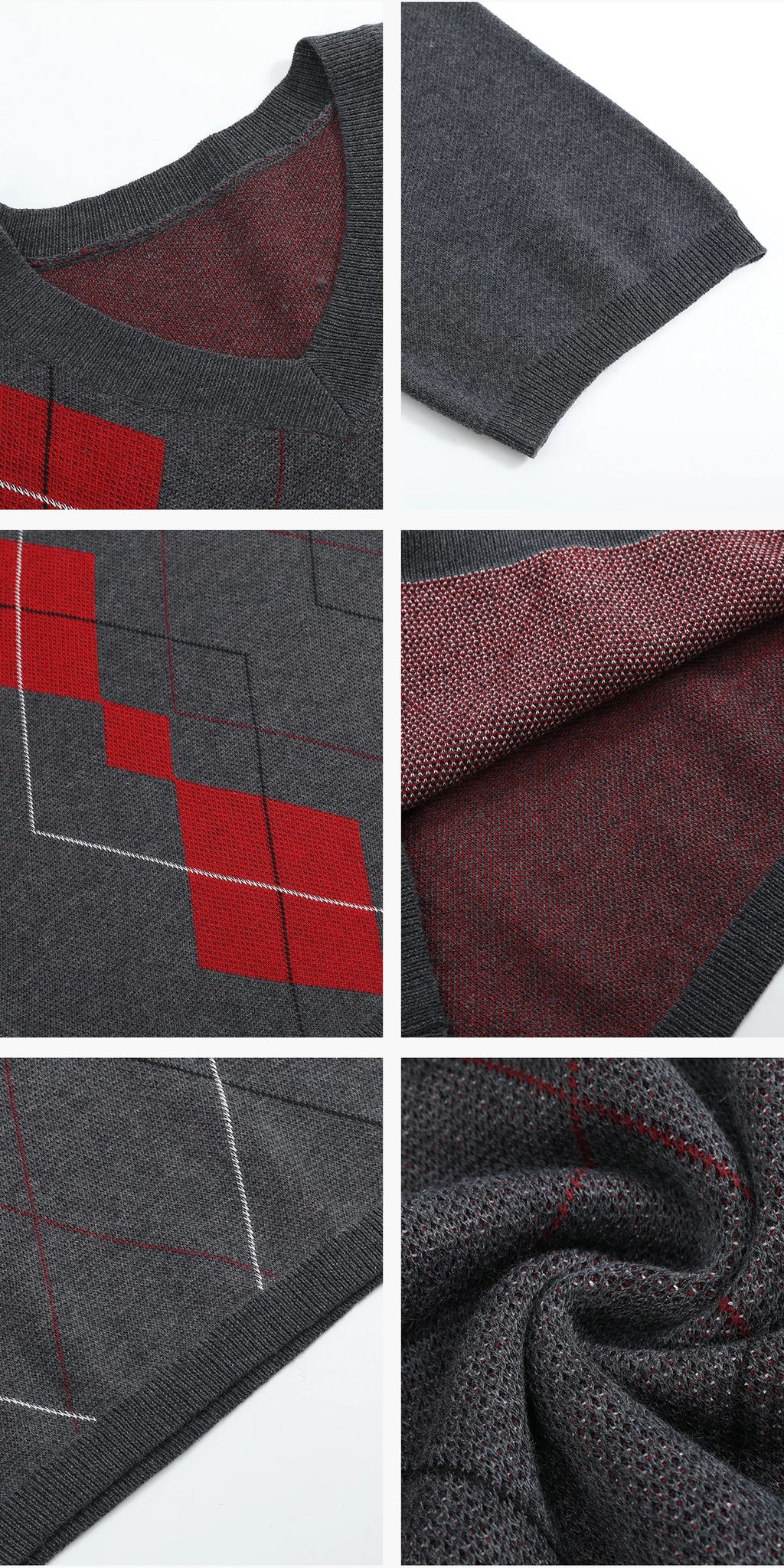 Slight Vogue Contrast Rhombus Splicing V-Neck Wool Tee