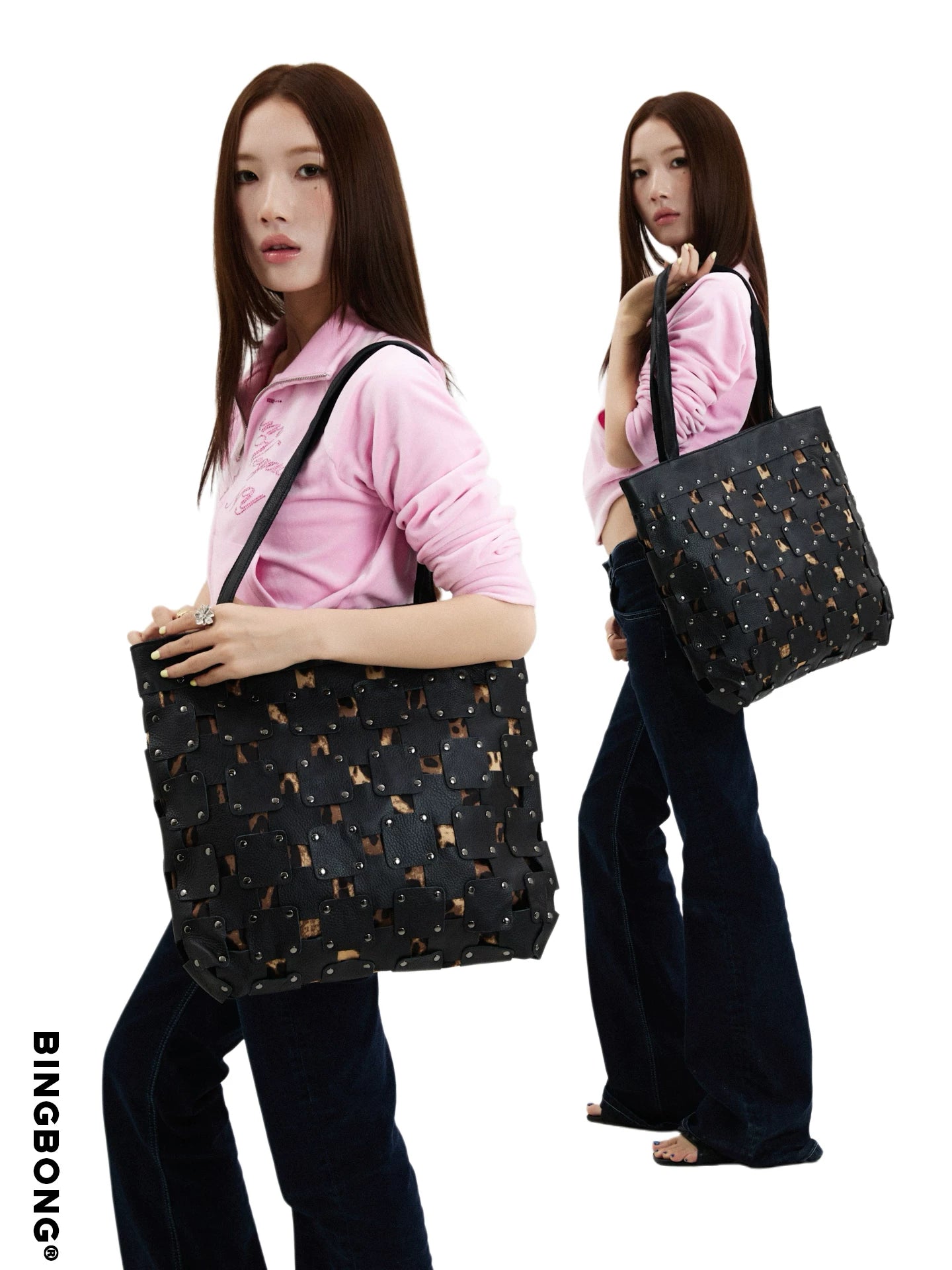 BINGBONG Retro Patch Large Capacity Simple Shoulder Bag