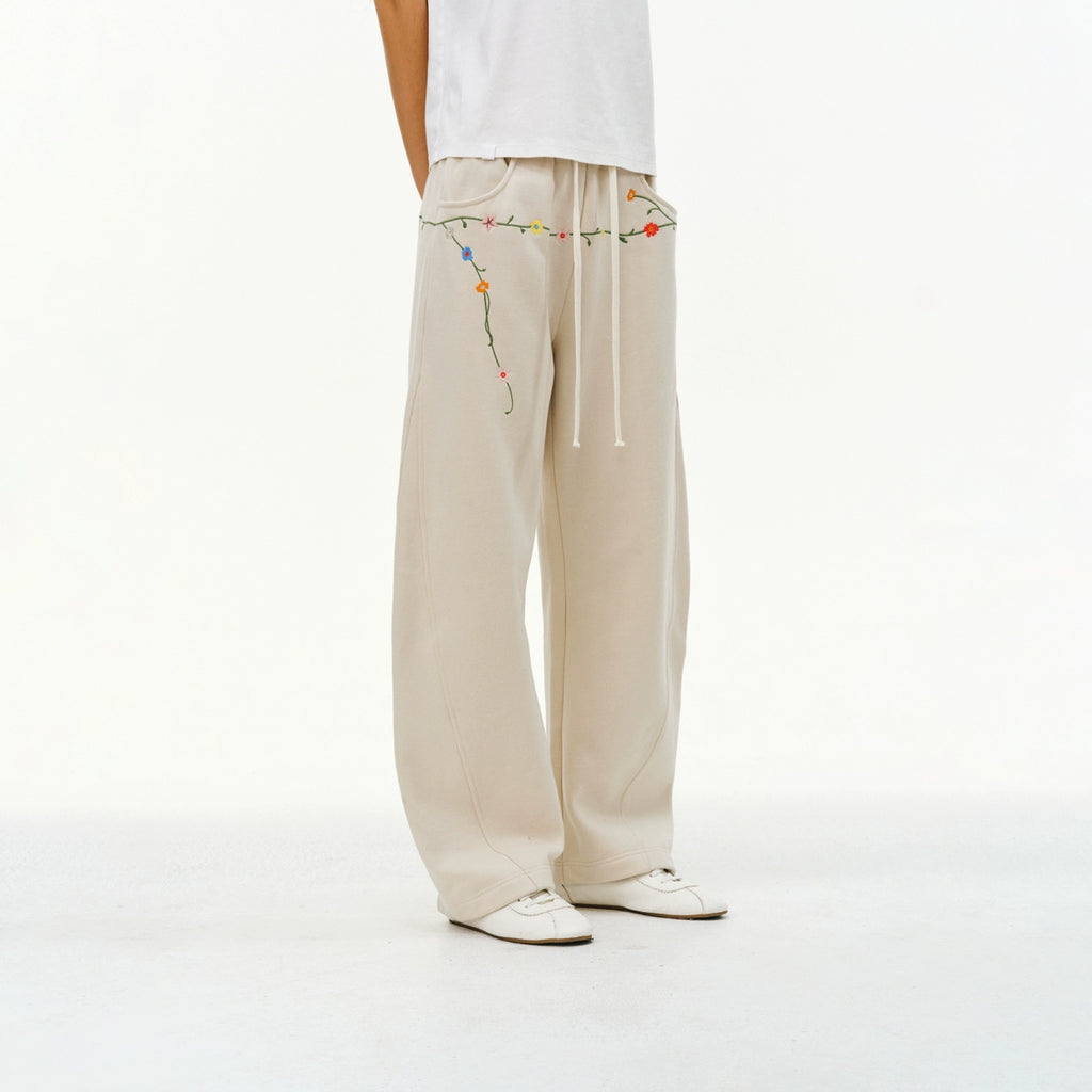 ATRY Vintage Casual Flower Embroidered Sweatpants