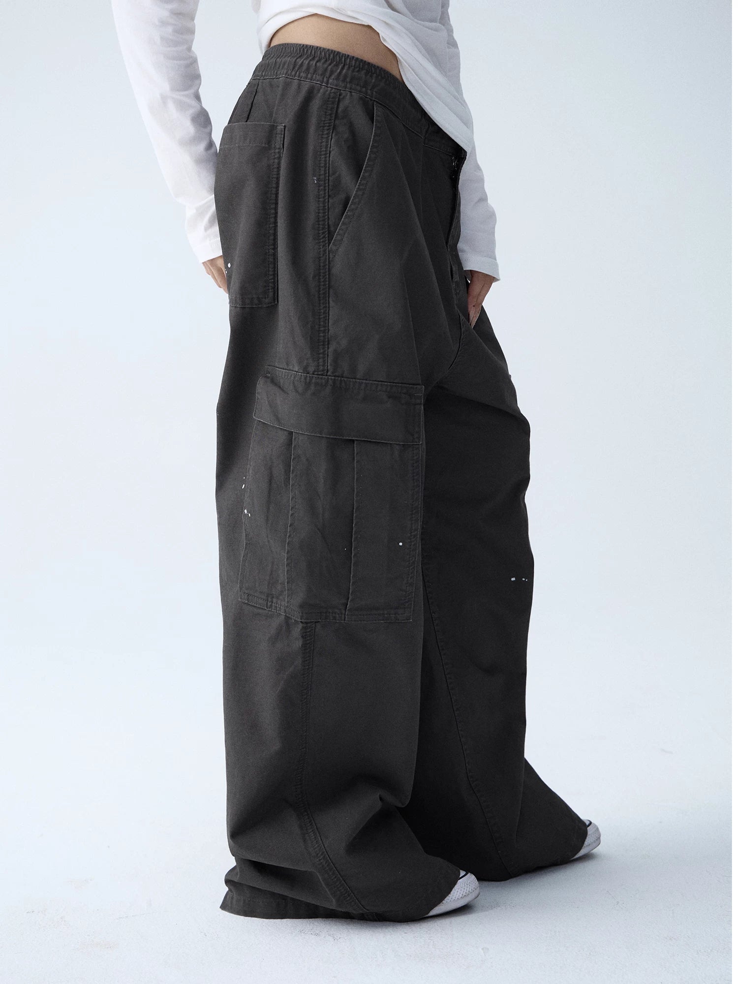 In Two Twos Ink Splash Print Loose Drawstring Overalls