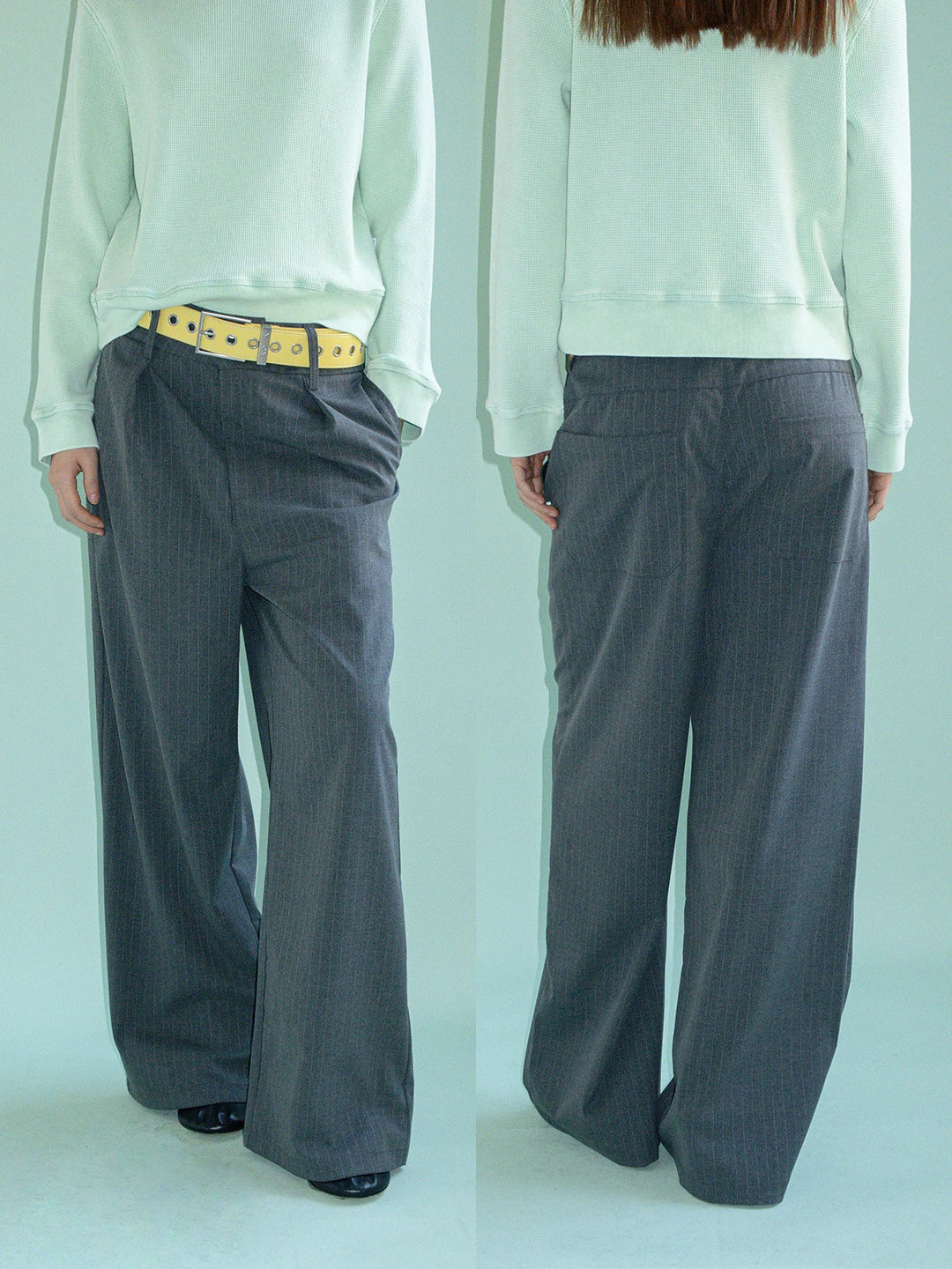 FUNKYFUN Pinstriped Straight Loose Casual Trousers