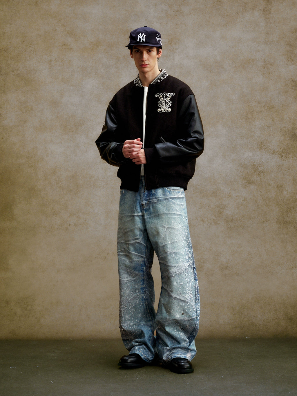 YADcrew Hot Diamond Nail Drill Retro Ink Splashing Jeans