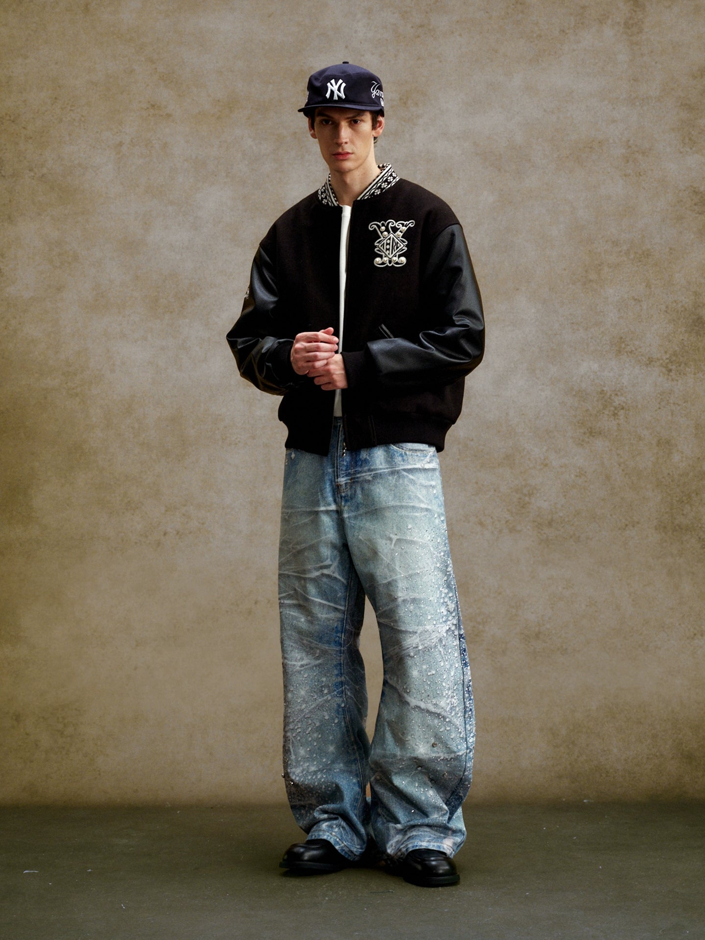 YADcrew Hot Diamond Nail Drill Retro Ink Splashing Jeans