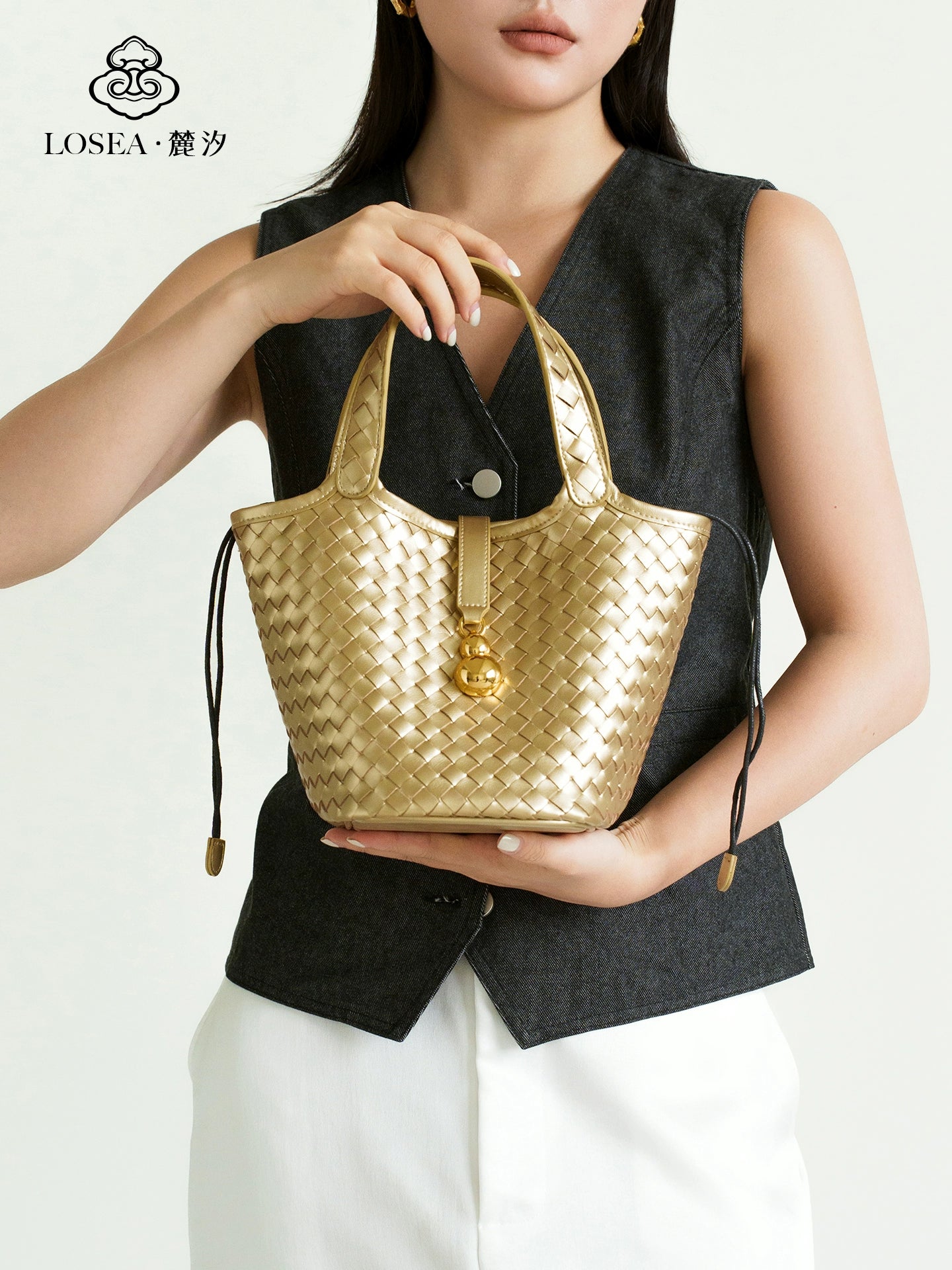 LOSEA Leather Hand-woven Gourd Vegetable Basket Bag