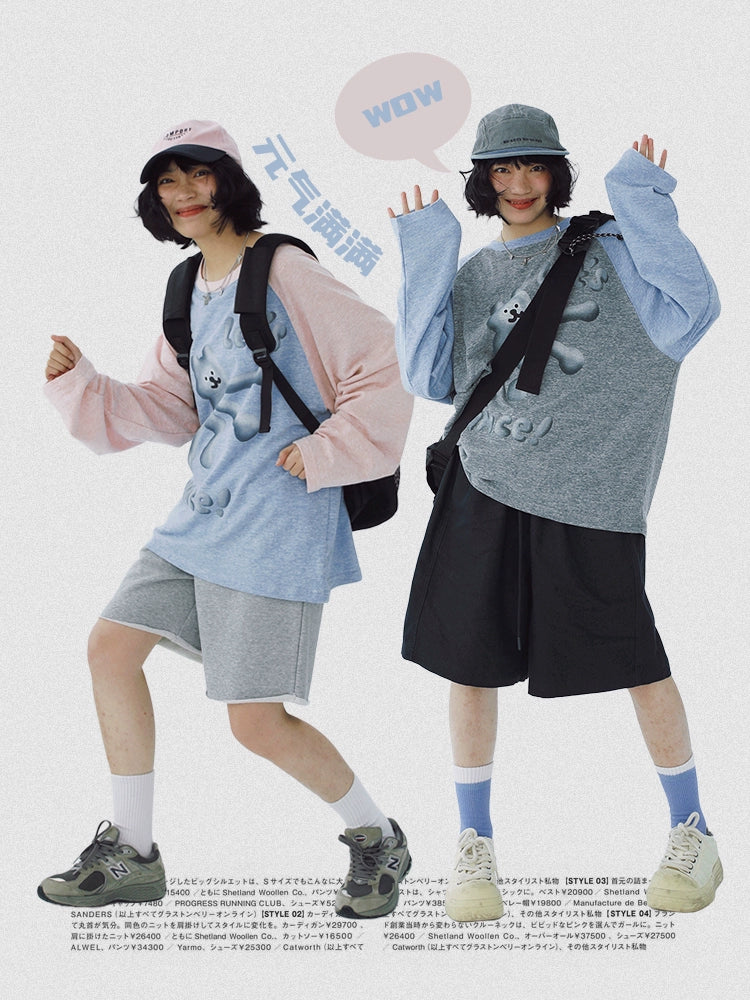 STILLYOU Contrast Color Snow Pattern Three-dimensional Dance Bear Print Pine Long Sleeve