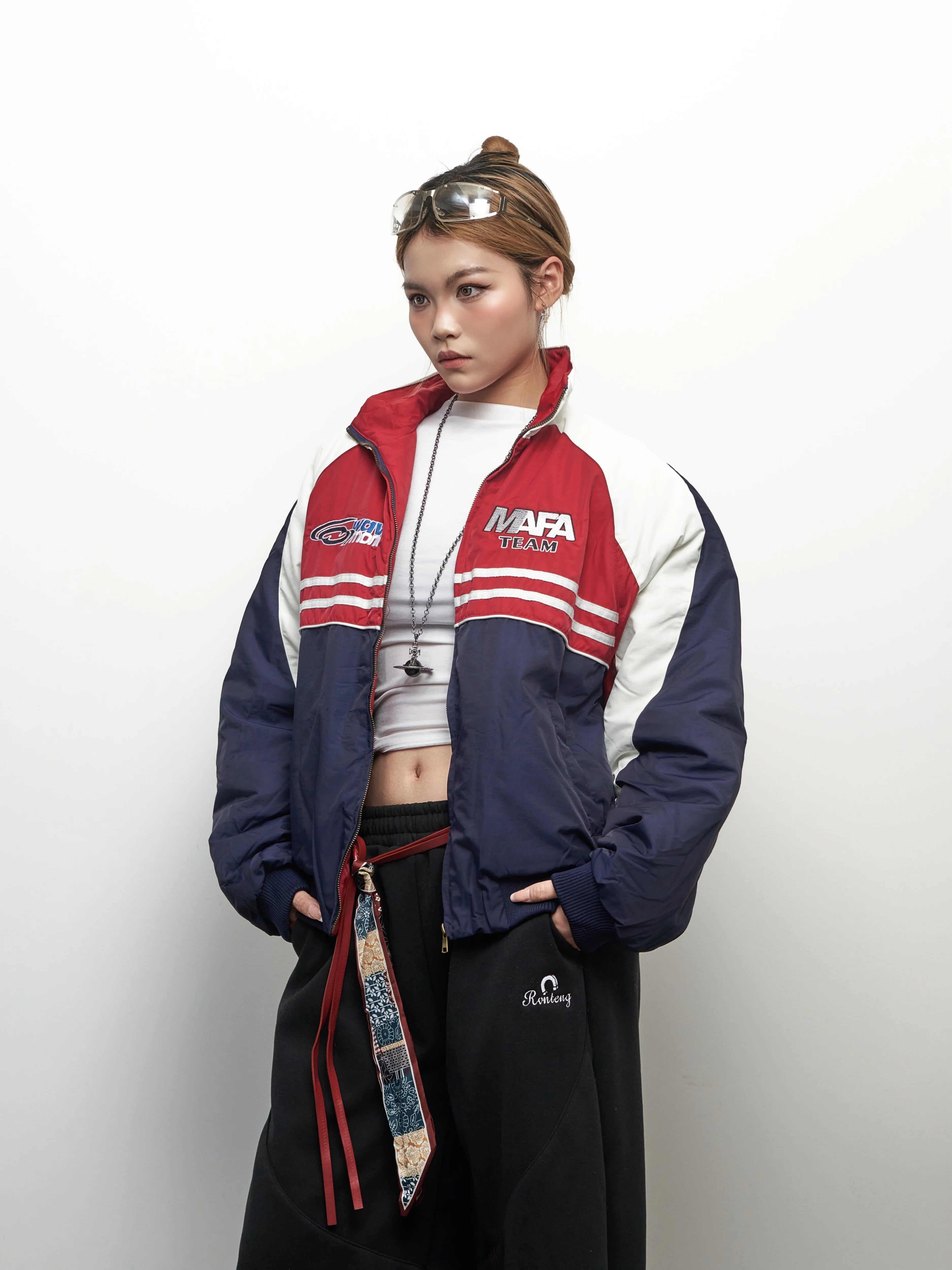 Saimt Color Block Stand Collar Oversized Sportswear Jacket