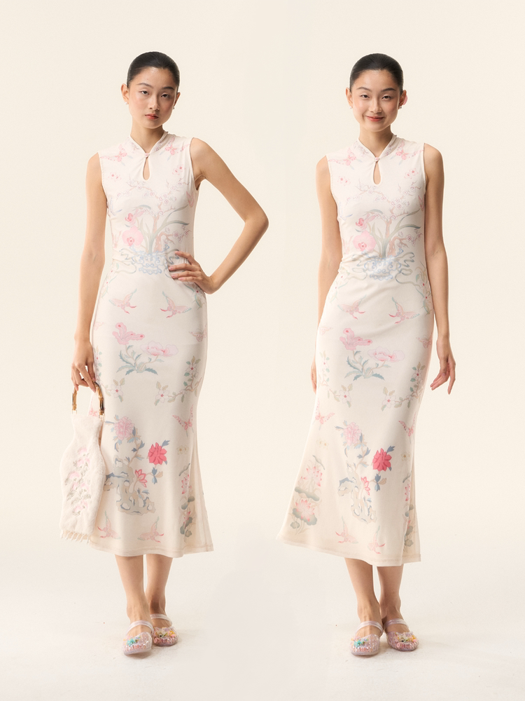 LOUMUTAKU Vase Porcelain Hand-painted Mesh Cheongsam Dress