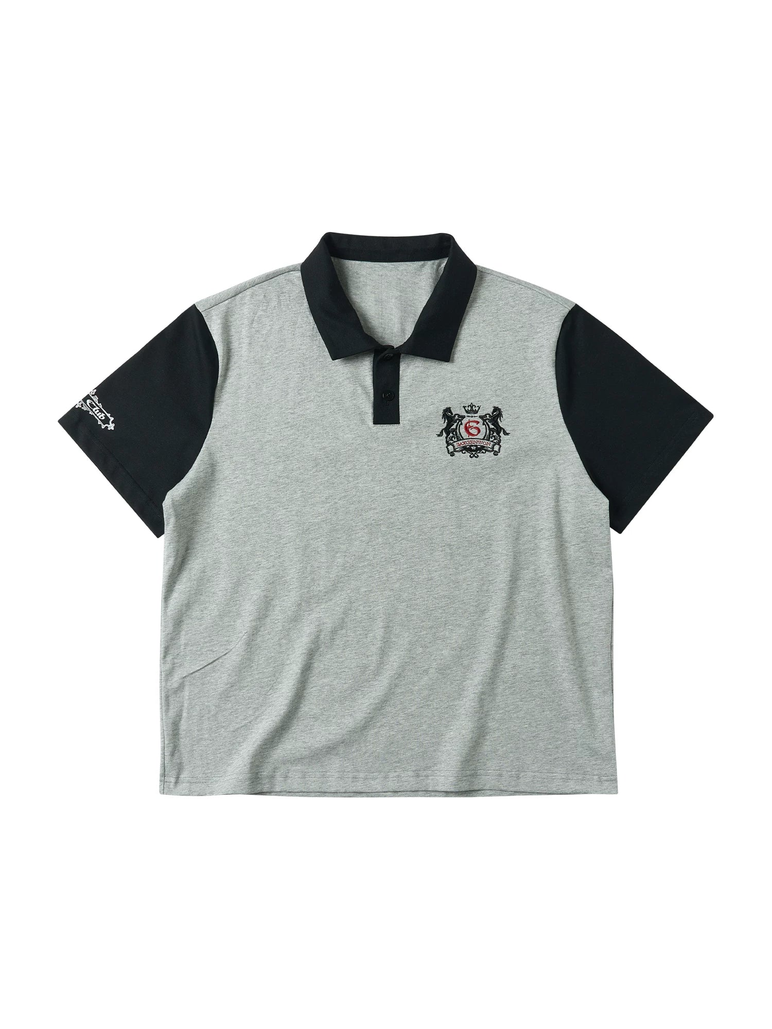 SAXGENWON Sticker Embroidery Splicing Print Front Shoulder Tee