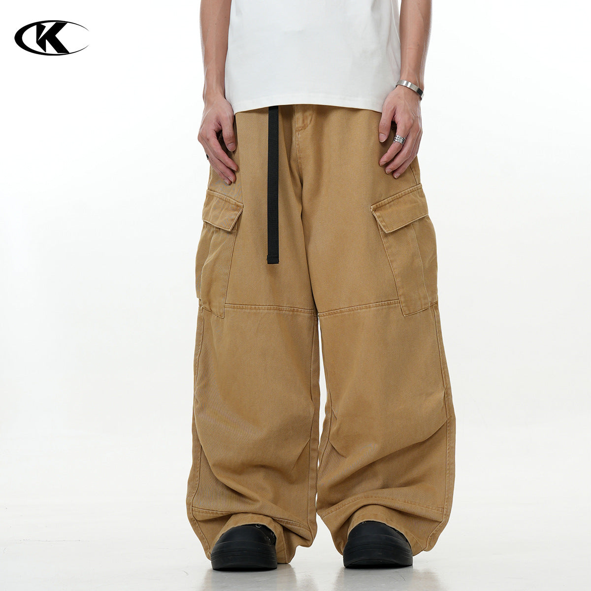 11KN multi-pocket Loose straight wide-leg pants