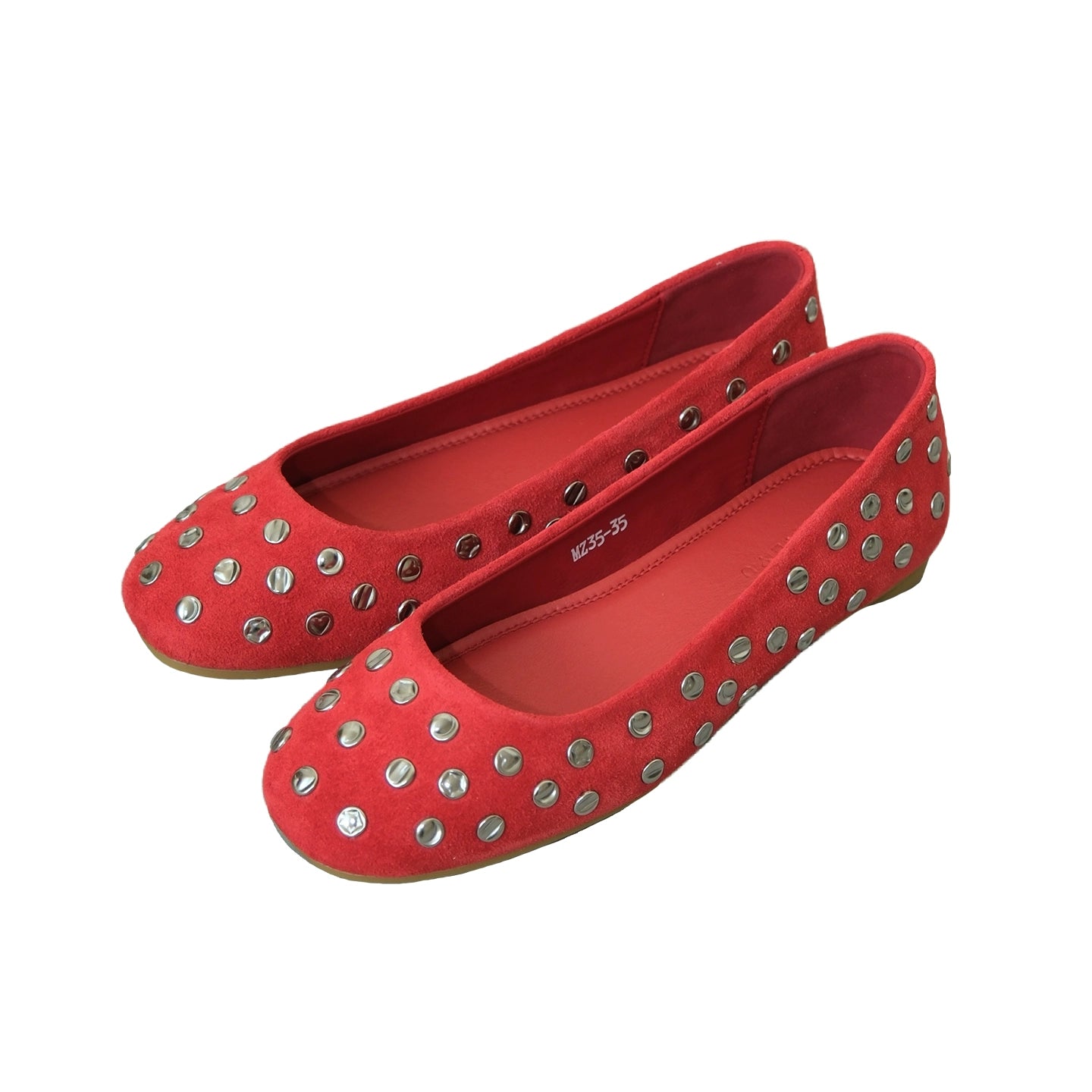 Mooreyu Rivet Round Head Leather Shallow Mouth Flat Mary Jane Shoes
