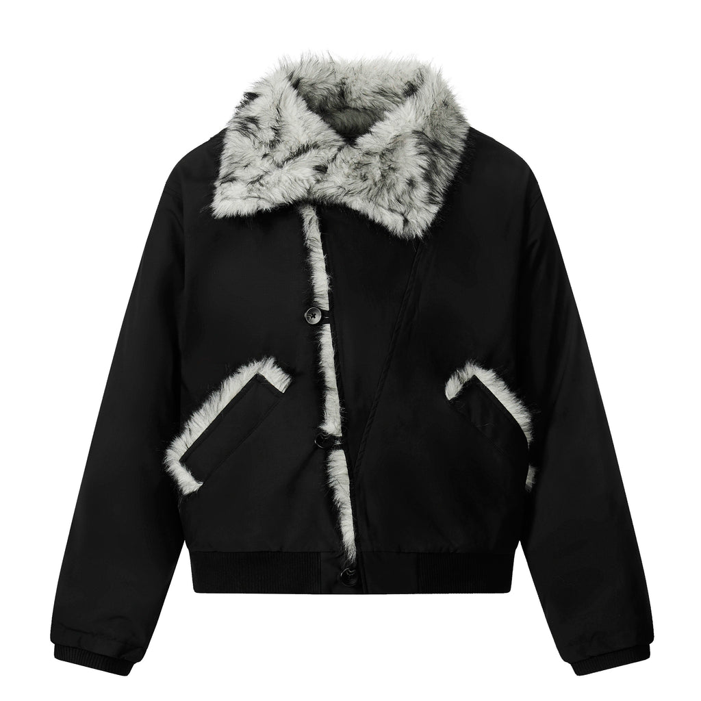 Zuocisankon Plush Lapel Diagonal Buckle Tie-dyed Cotton Jacket