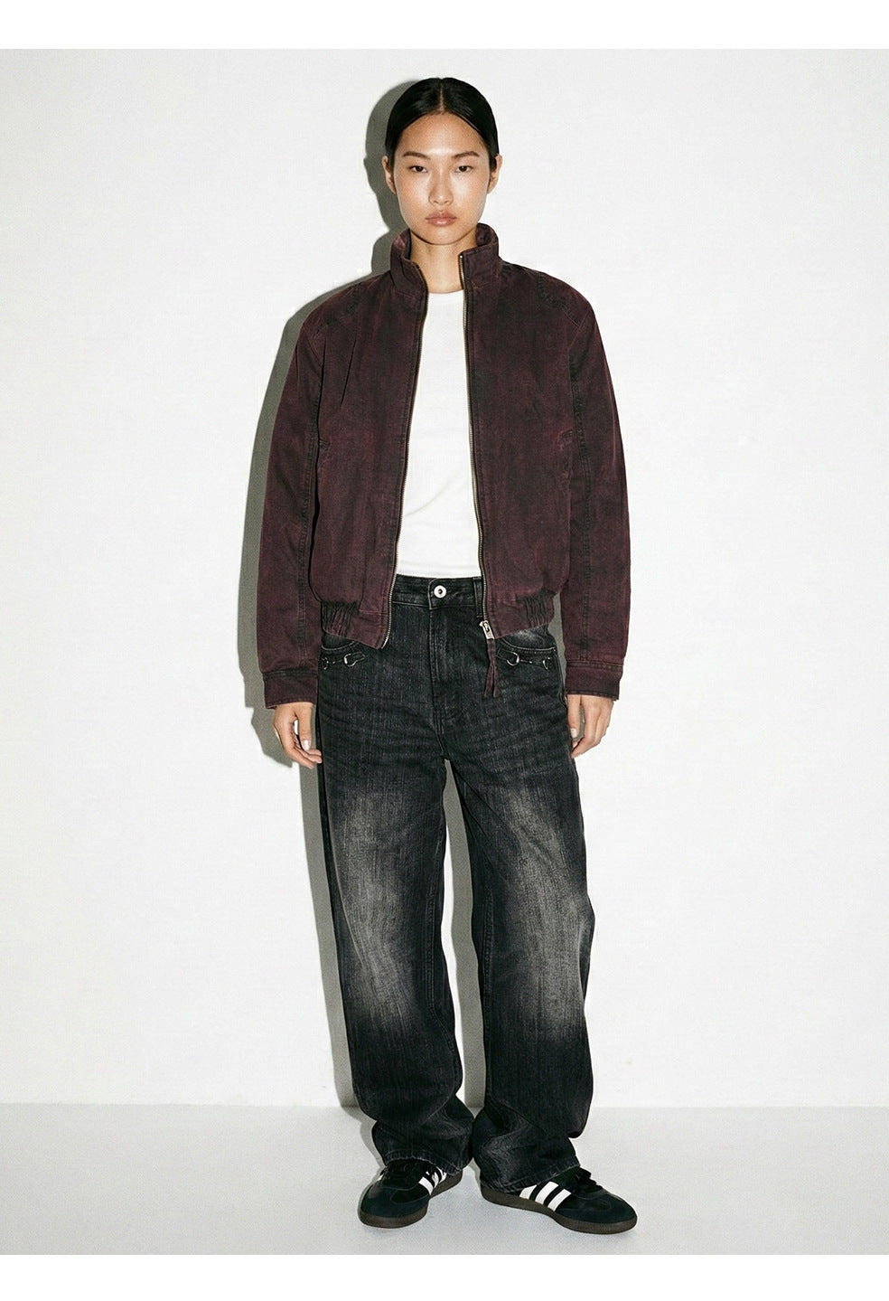 MADEEXTREME Retro Gradient Plaid Stand Collar Thickened Jacket