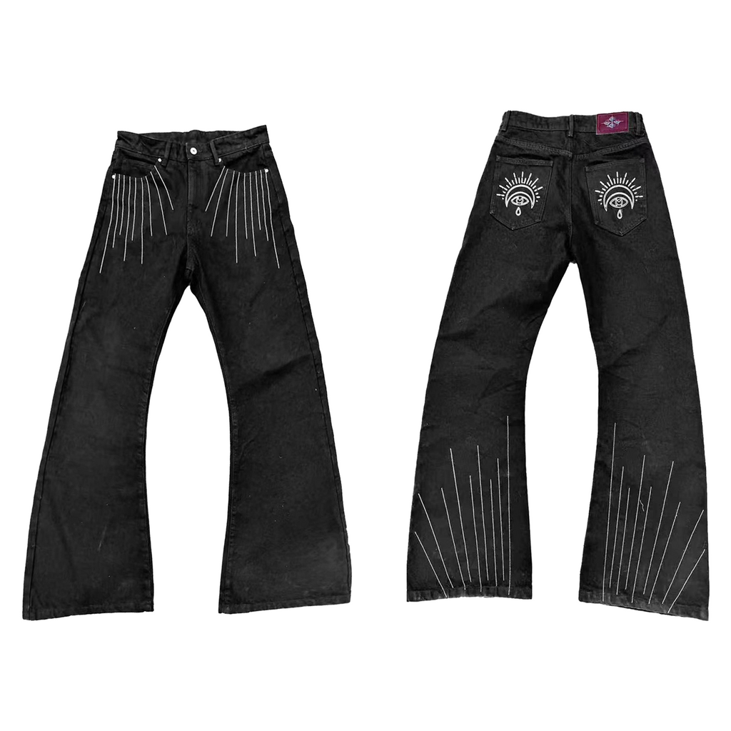 DETW Three-dimensional Line Embroidered Stacked Jeans