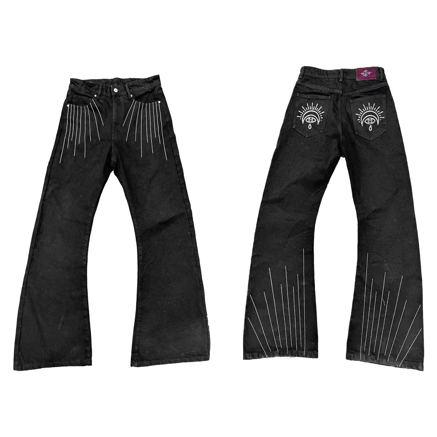 DETW Three-dimensional Line Embroidered Stacked Jeans