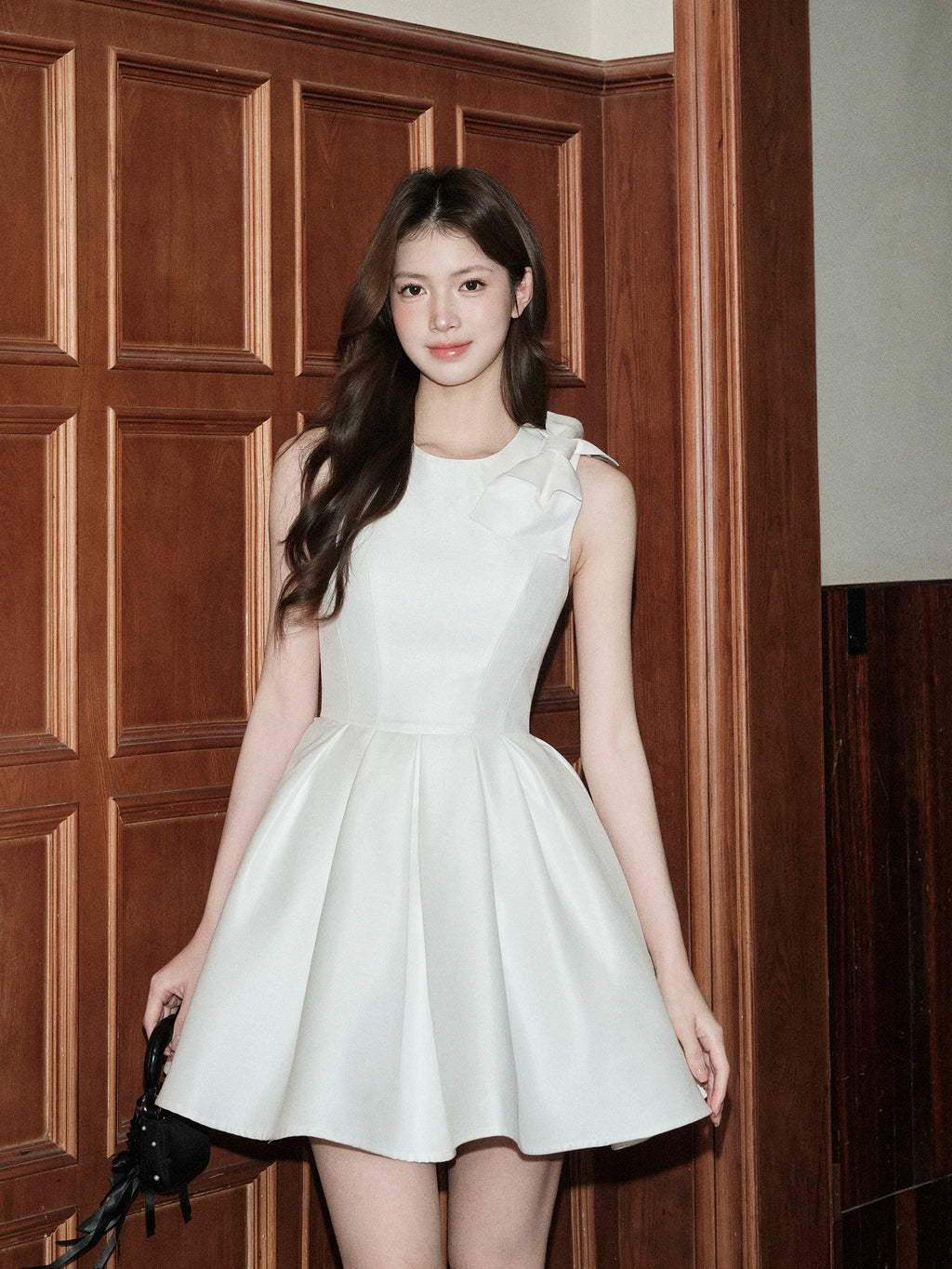 Avenement Waist Bow Crew Neck Vest Skirt