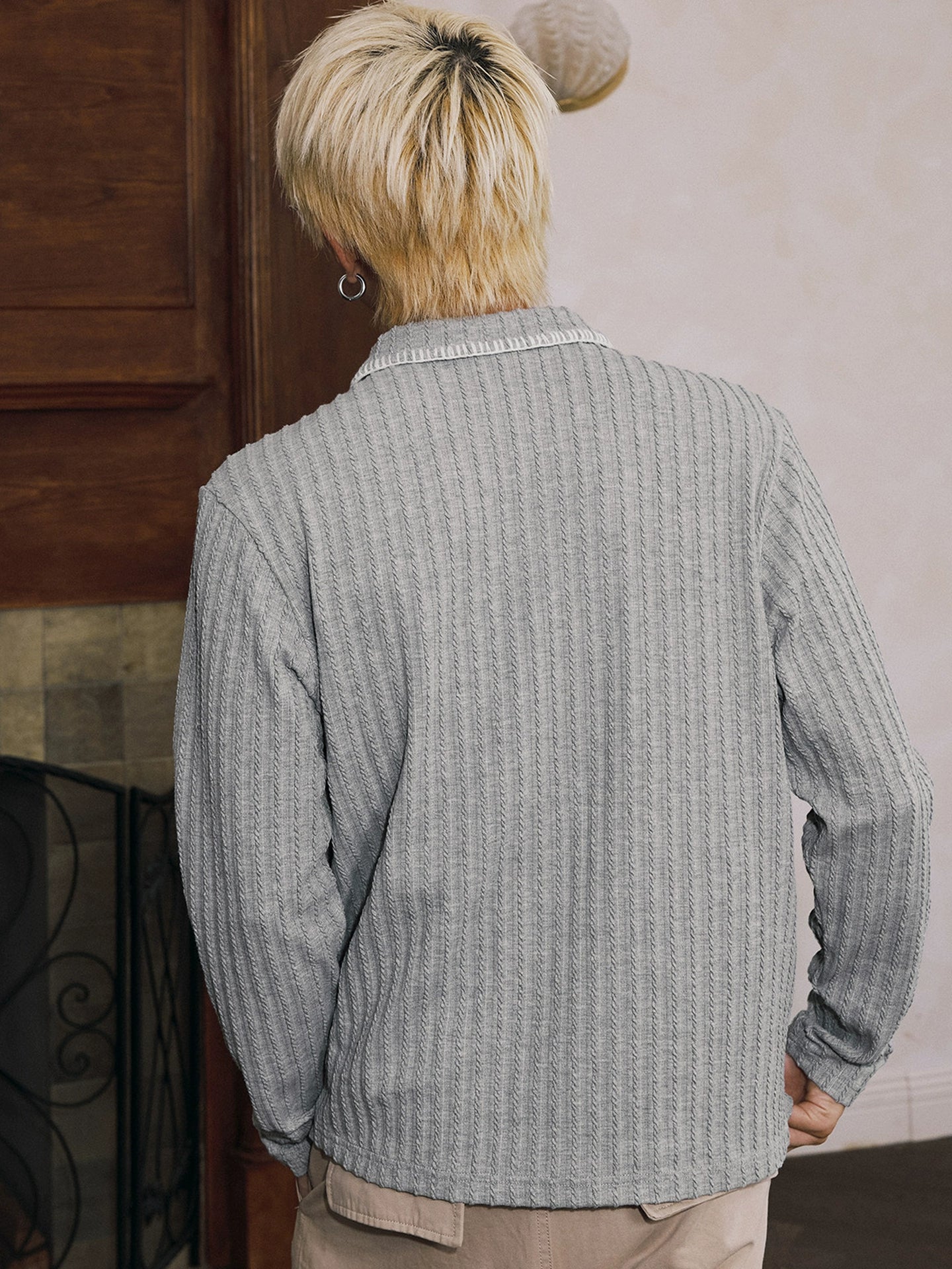 MEDM Hand Stitching Wheat Spike Embroidery Polo Long Sleeve