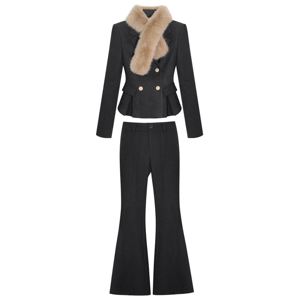 LLROGE Suit Double-breasted Short Woolen Jacket Set