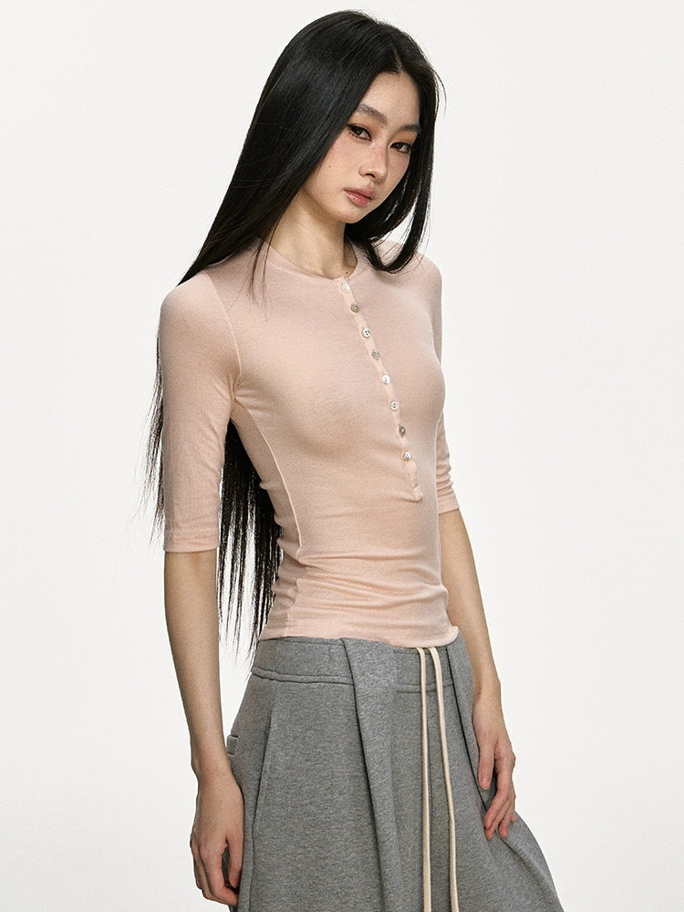 Anna Aneae High Elastic Slim Babes Button Tee