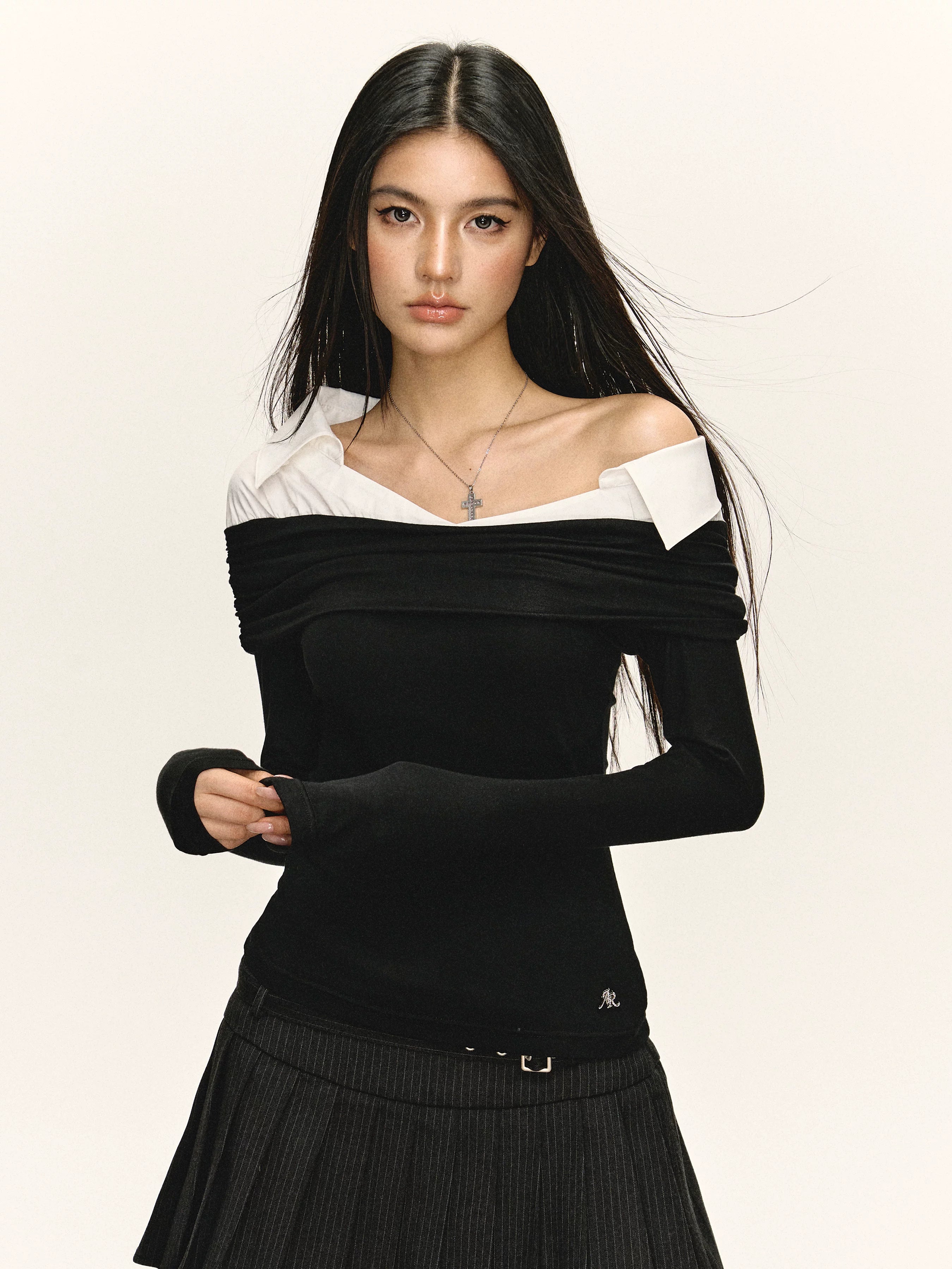 Ariseism Vintage Slim Fake Two-piece Long Sleeve