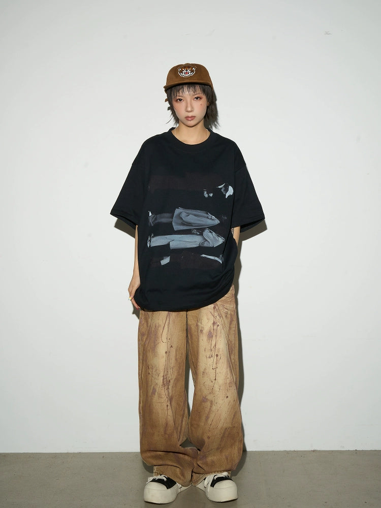 MICHINNYON Hipster Print Loose Round Neck Tee