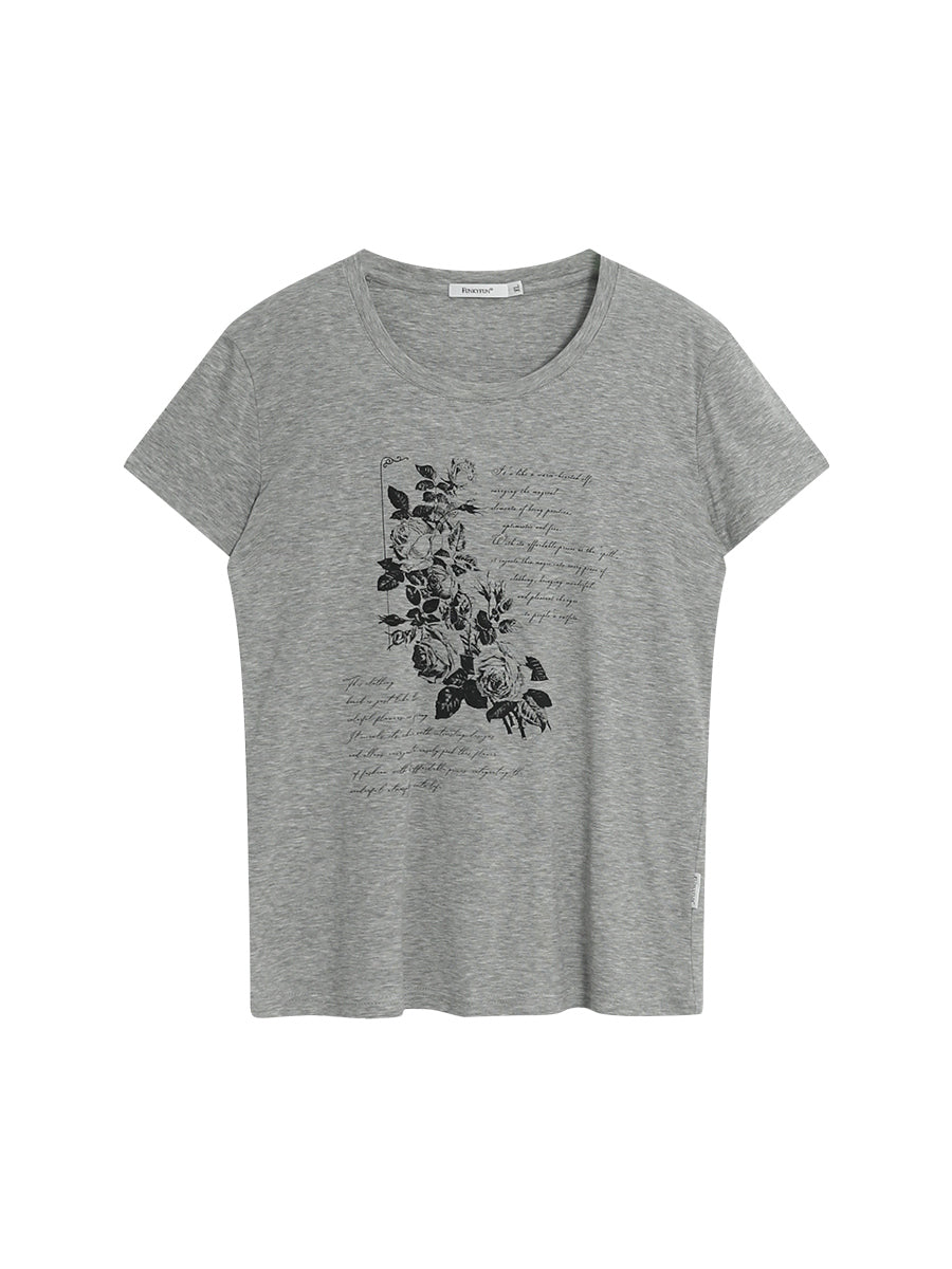 FUNKYFUN Flower Slogan Printing Comfortable Soft Skin Tee