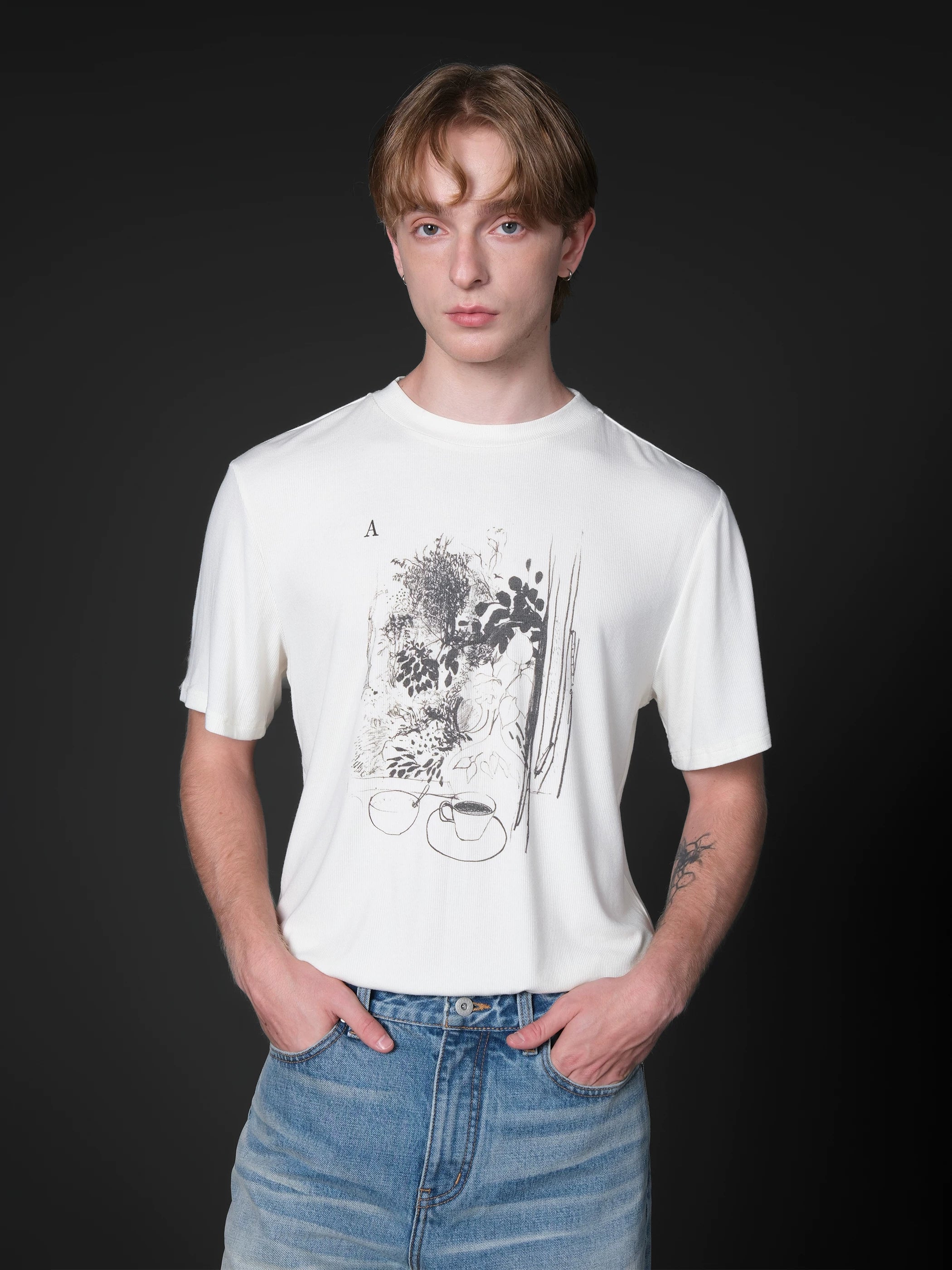 Set for life "Afternoon Silhouette" Printed wool blend short width t-shirt