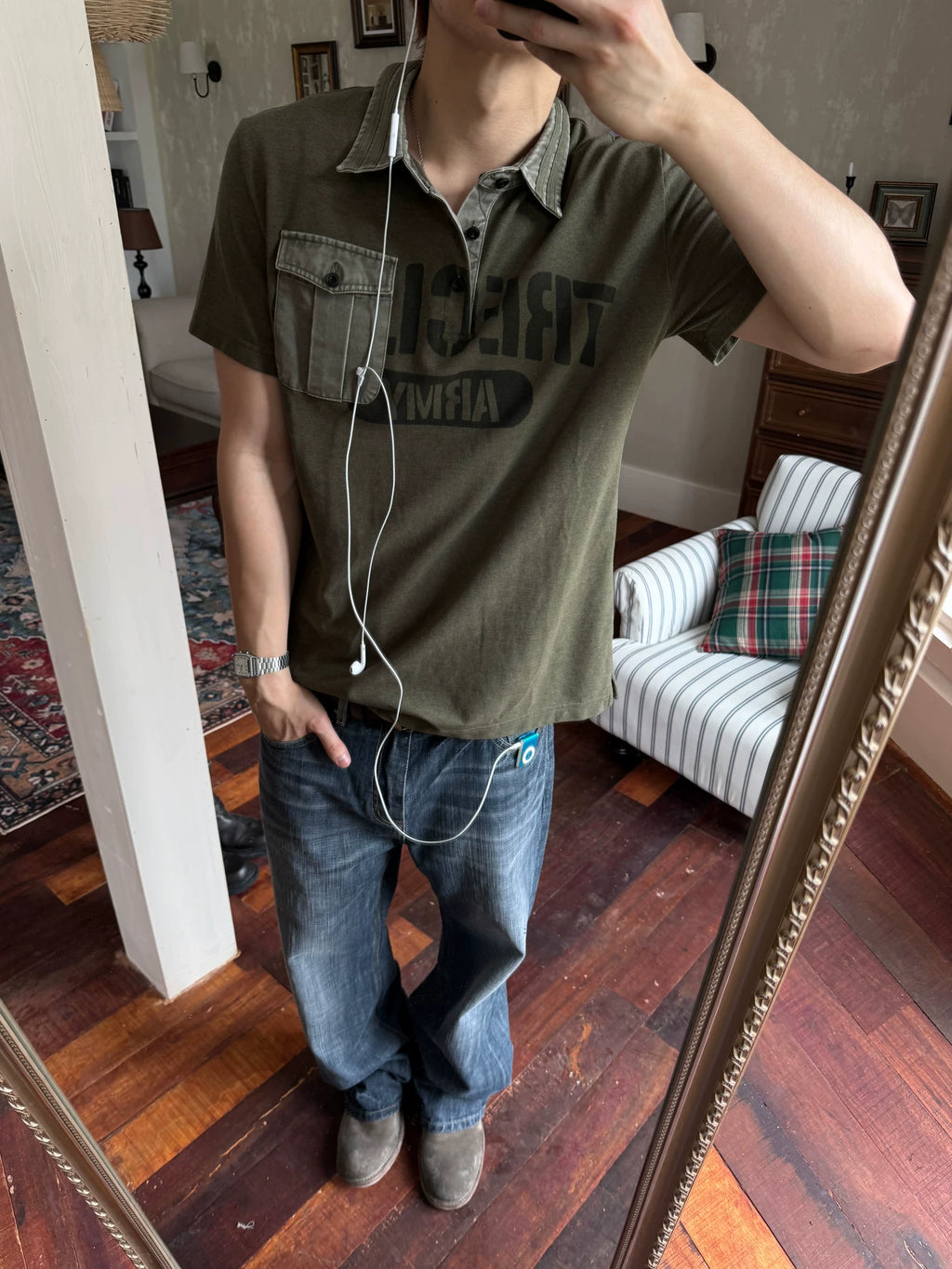 TRECLUB Vintage Polo Collar Casual Tee