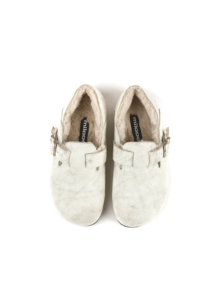 Milooey Retro Flat Leather Plush Shoes
